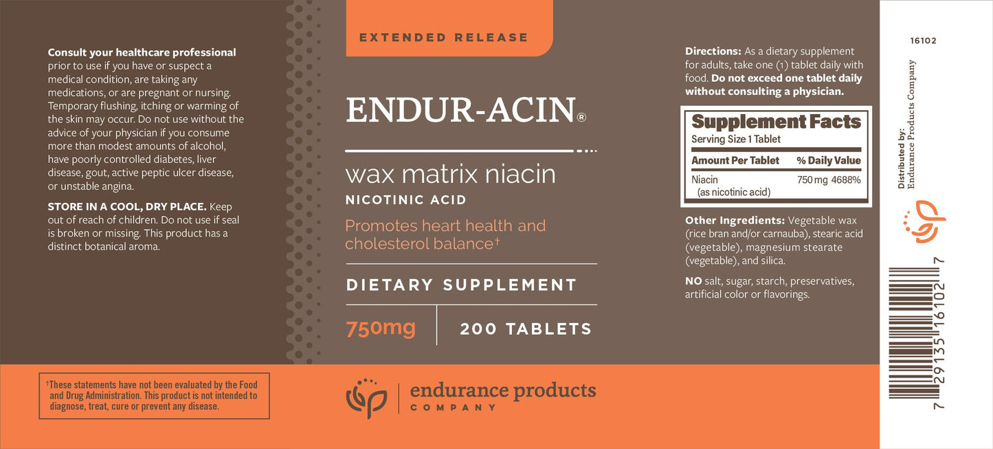 Endurance Products Niacin B3 ER (Extended Release) 750 mg Tablets, 200 Count