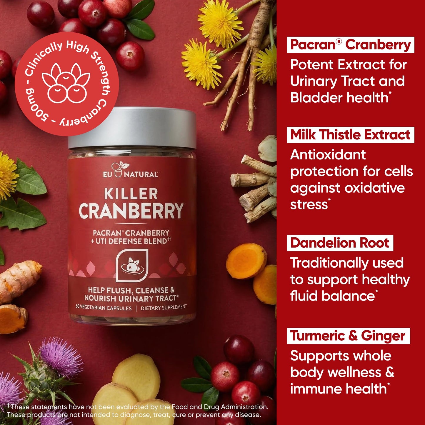 Eu Natural Cranberry Pills for Women - UTI Defense Blend, 60 Capsules