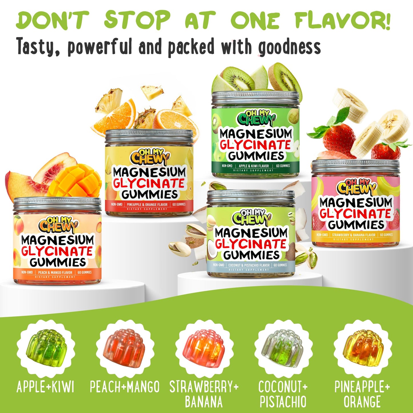 OH MY CHEWY Center-Filled Magnesium Glycinate Gummies 400mg, 120 Count