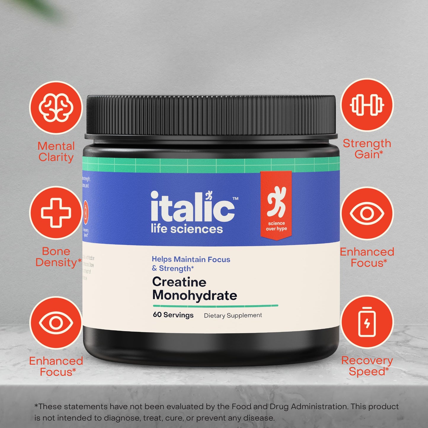 Italic Life Sciences Micronized Creatine Monohydrate Powder, 10.58 oz