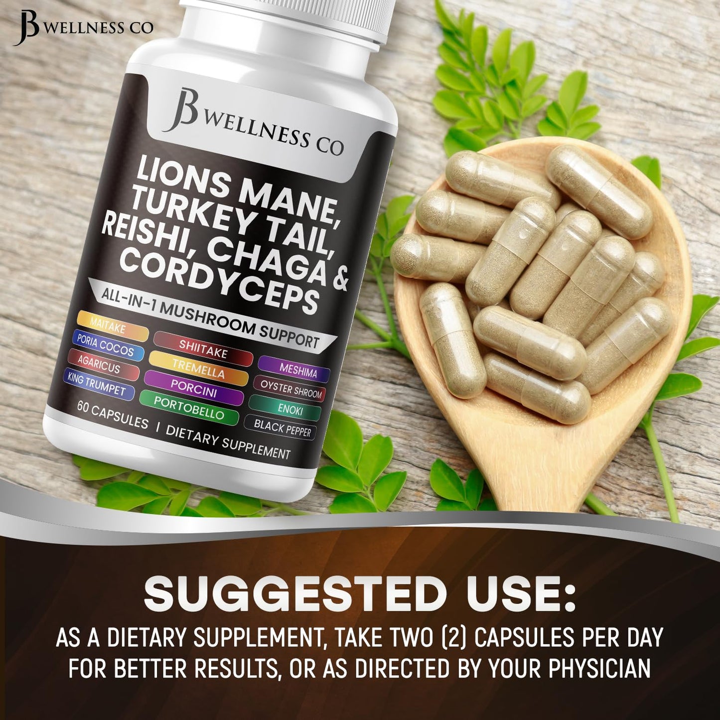 JB Wellness Co Lions Mane Supplement 60 Capsules