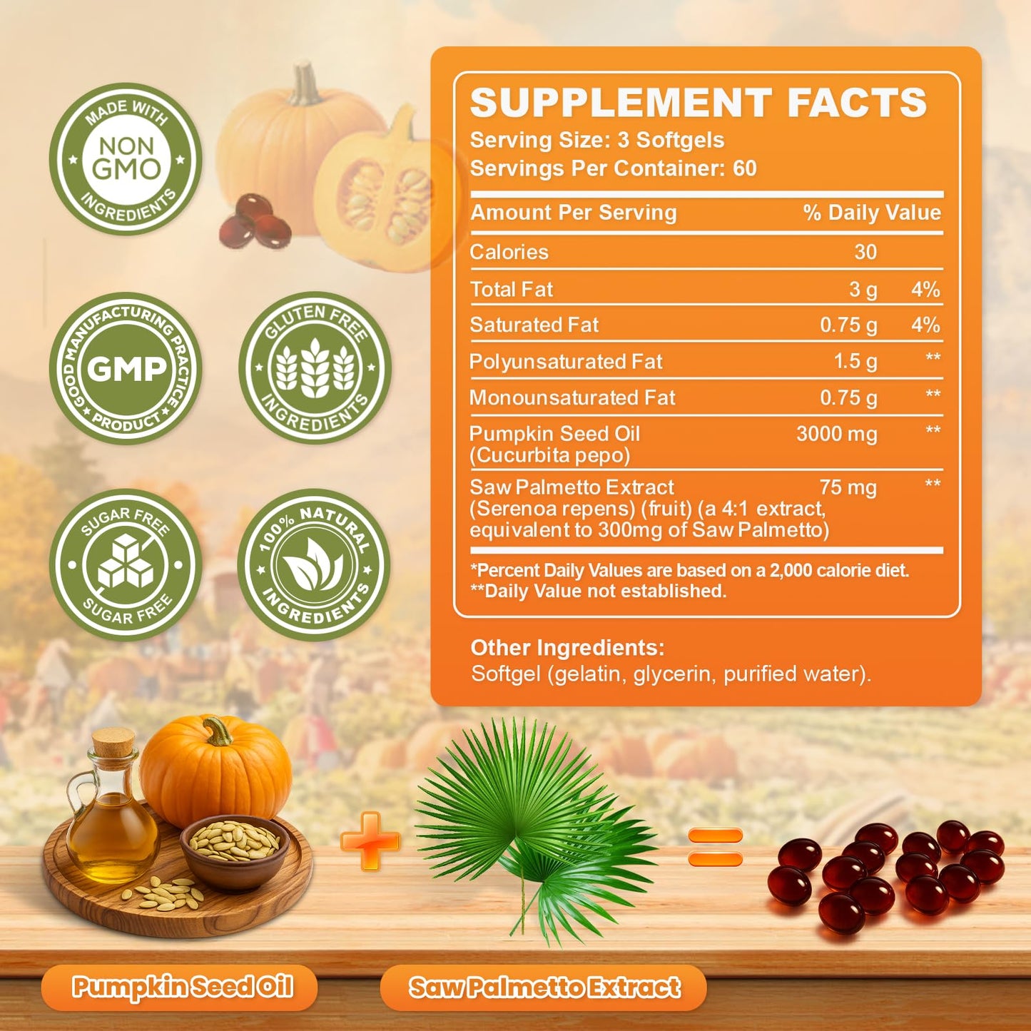 SEPT YAN Pumpkin Seed Oil with Saw Palmetto Softgels, 360 Softgels