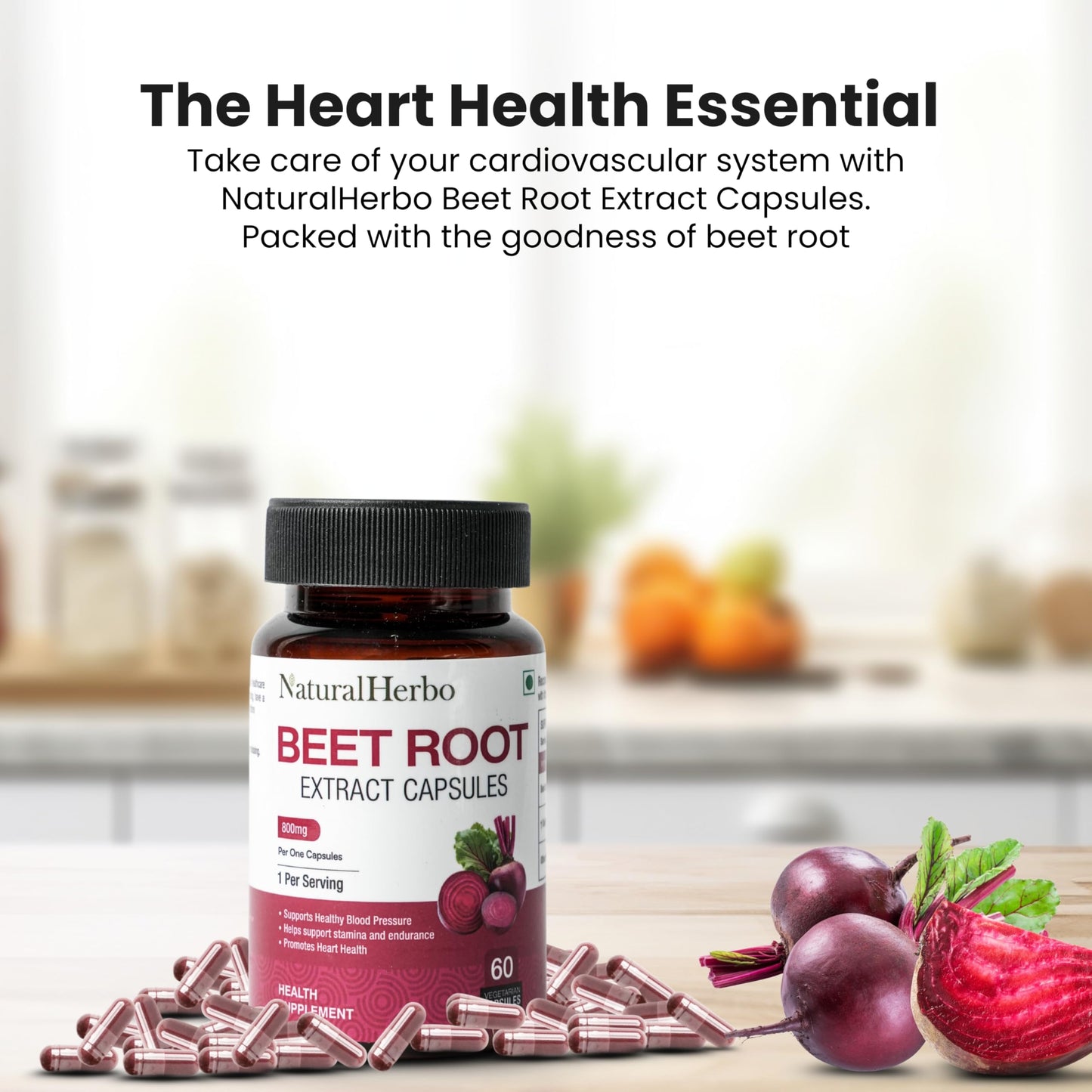 NaturalHerbo Beet Root Capsules 800mg, 60 Count