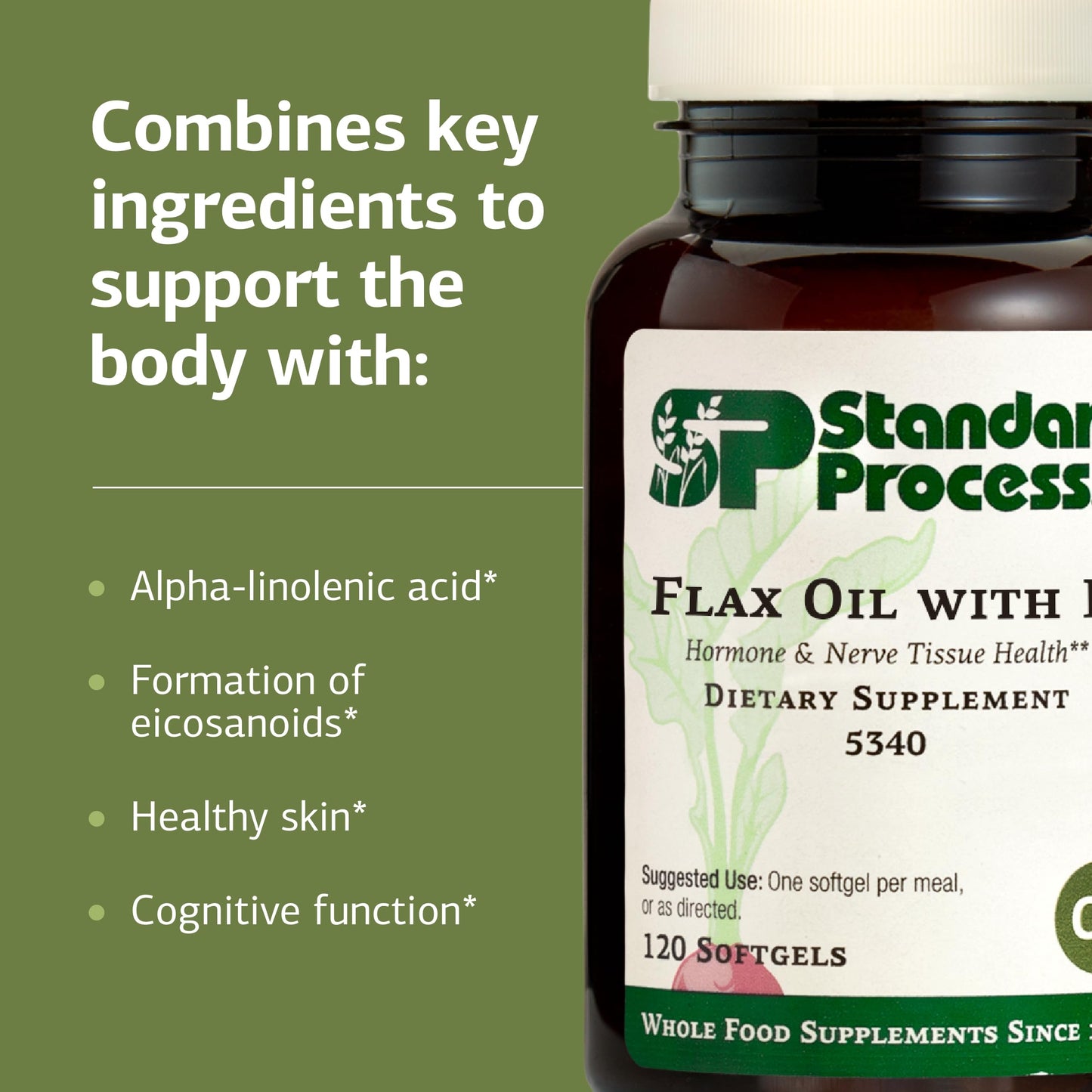 Standard Process Inc. Flax Oil with B6 - Supplement for Hormone & Nerve Tissue Support - Brain, Heart & Skin - Gluten-Free, Non-Dairy & Non-Soy Softgels 120