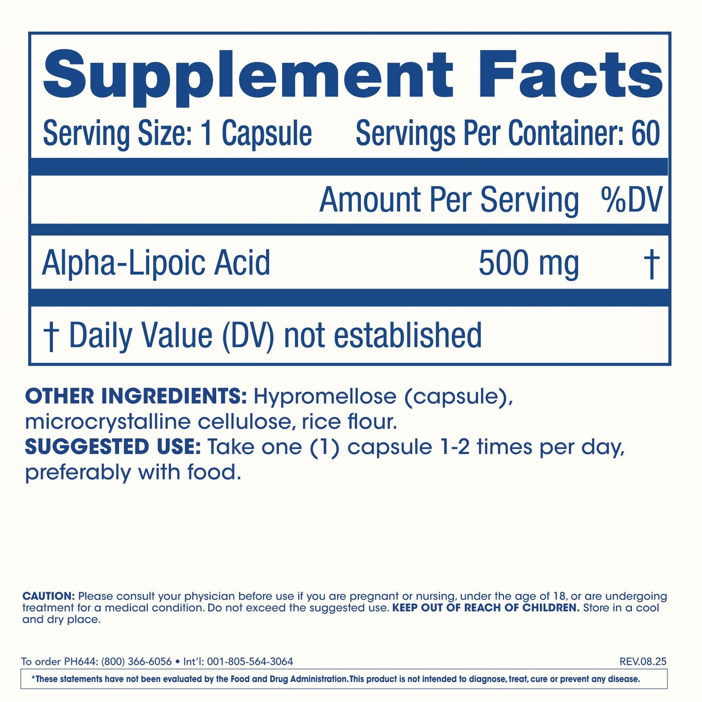 ProHealth Alpha Lipoic Acid High Potency 500mg Capsules, 60 Count