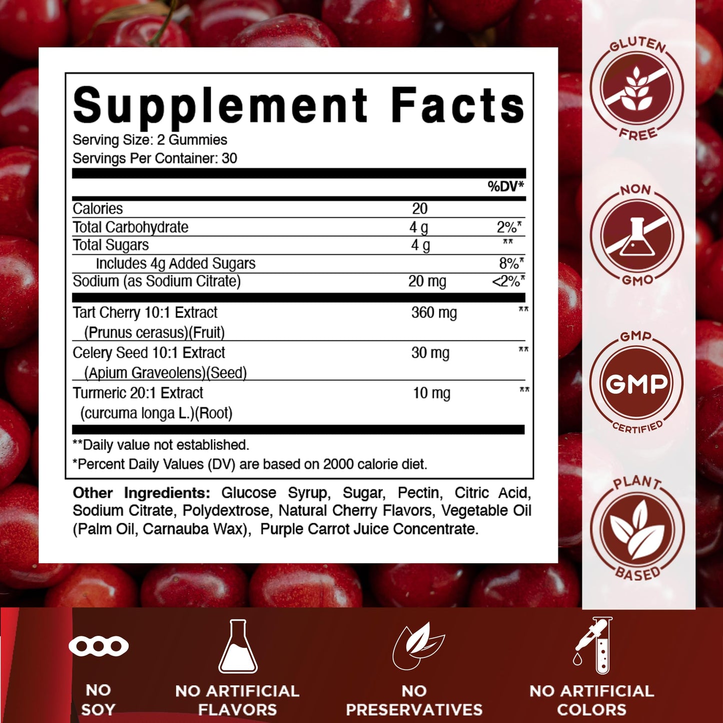 Vitamatic Tart Cherry with Celery Seed & Turmeric Gummies, Gummy, 60 Count
