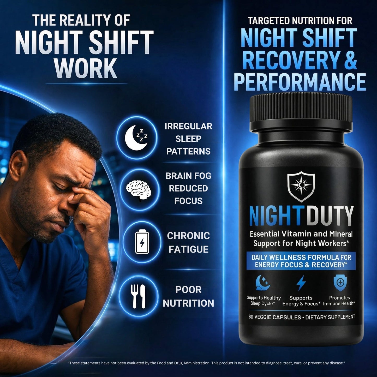 NIGHTDUTY Night Shift Essentials Multivitamin Capsule, 60 Count