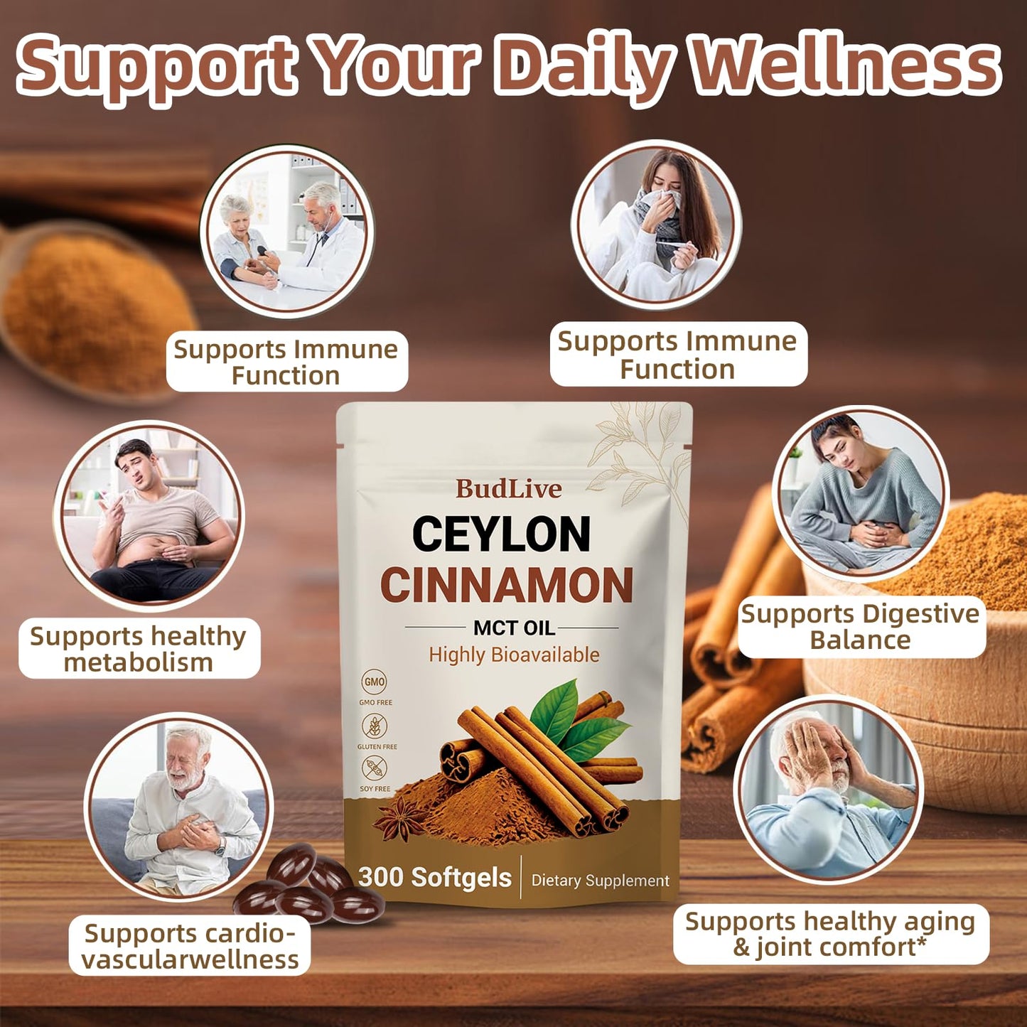 BudLive Ceylon Cinnamon Softgel with MCT Oil, Organic, 300 Softgels
