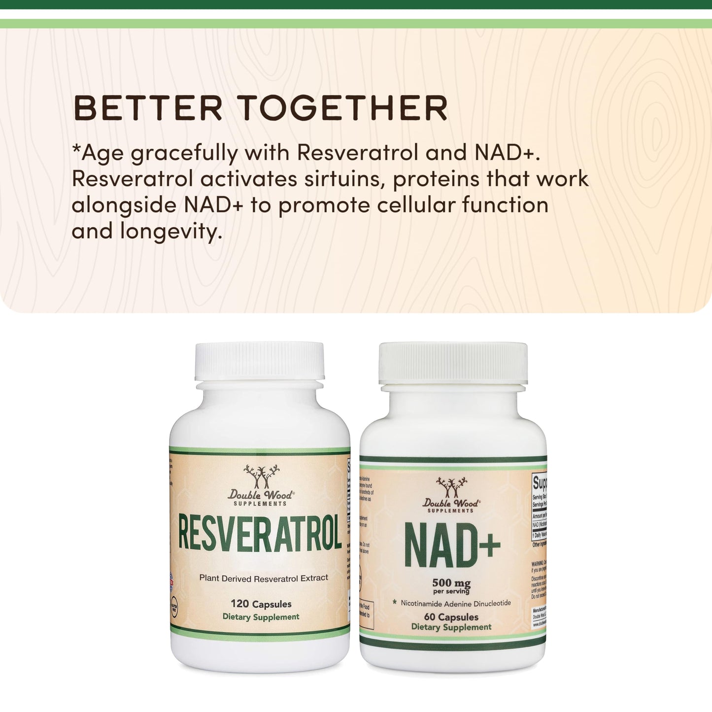 Double Wood Supplements NAD+ Anti-Aging & Cell Regeneration Capsule, 500mg, 60 Count