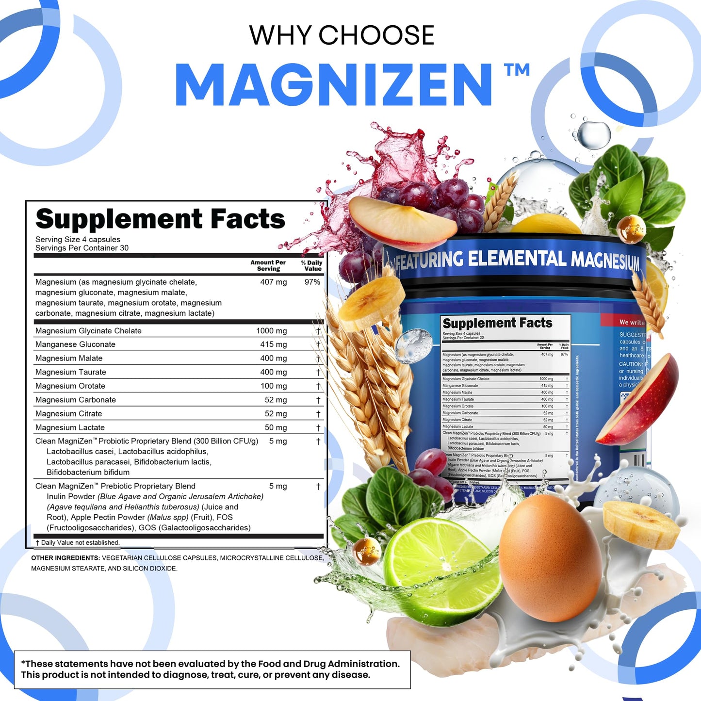 Clean Nutraceuticals Magnesium Glycinate Citrate Malate Orotate Taurate Supplement Complex, 120 Capsules