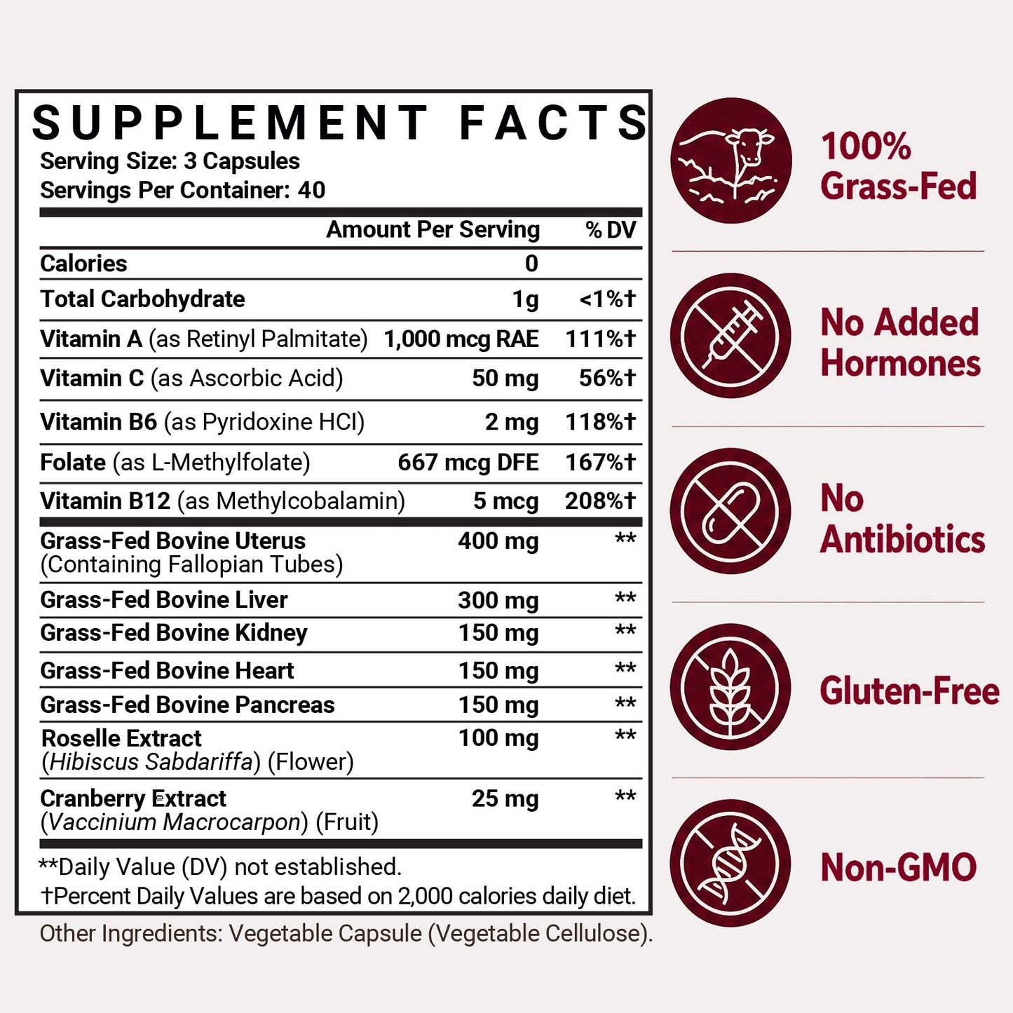 Morivex Beef Organ Supplement for Women Capsules, 120 Capsules
