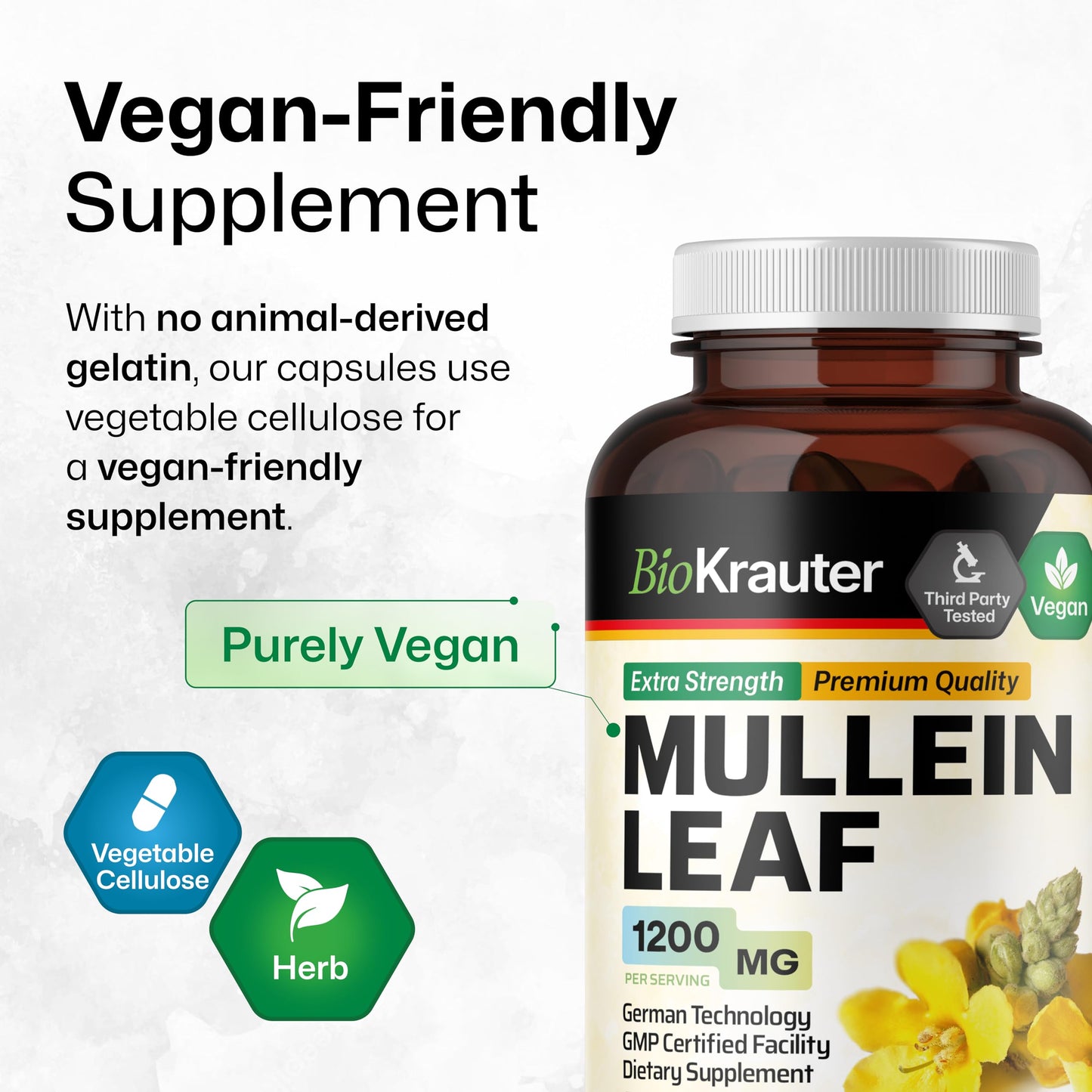 BIO KRAUTER Mullein Capsules 1200 mg, 250 Count