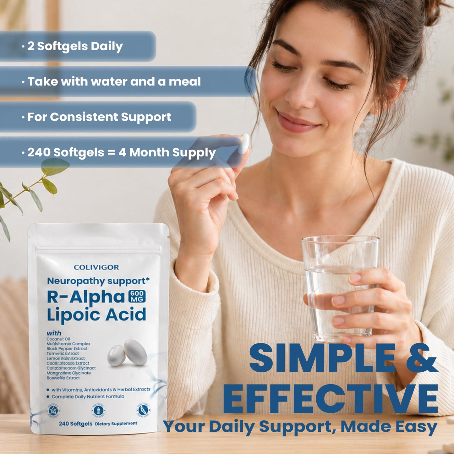 Colivigor R-Alpha Lipoic Acid 600mg Softgel, 240 Count