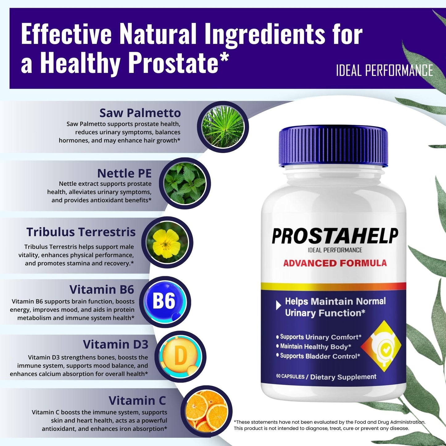 IDEAL PERFORMANCE ProstaHelp Prostate Health Supplements Capsules 60 Count
