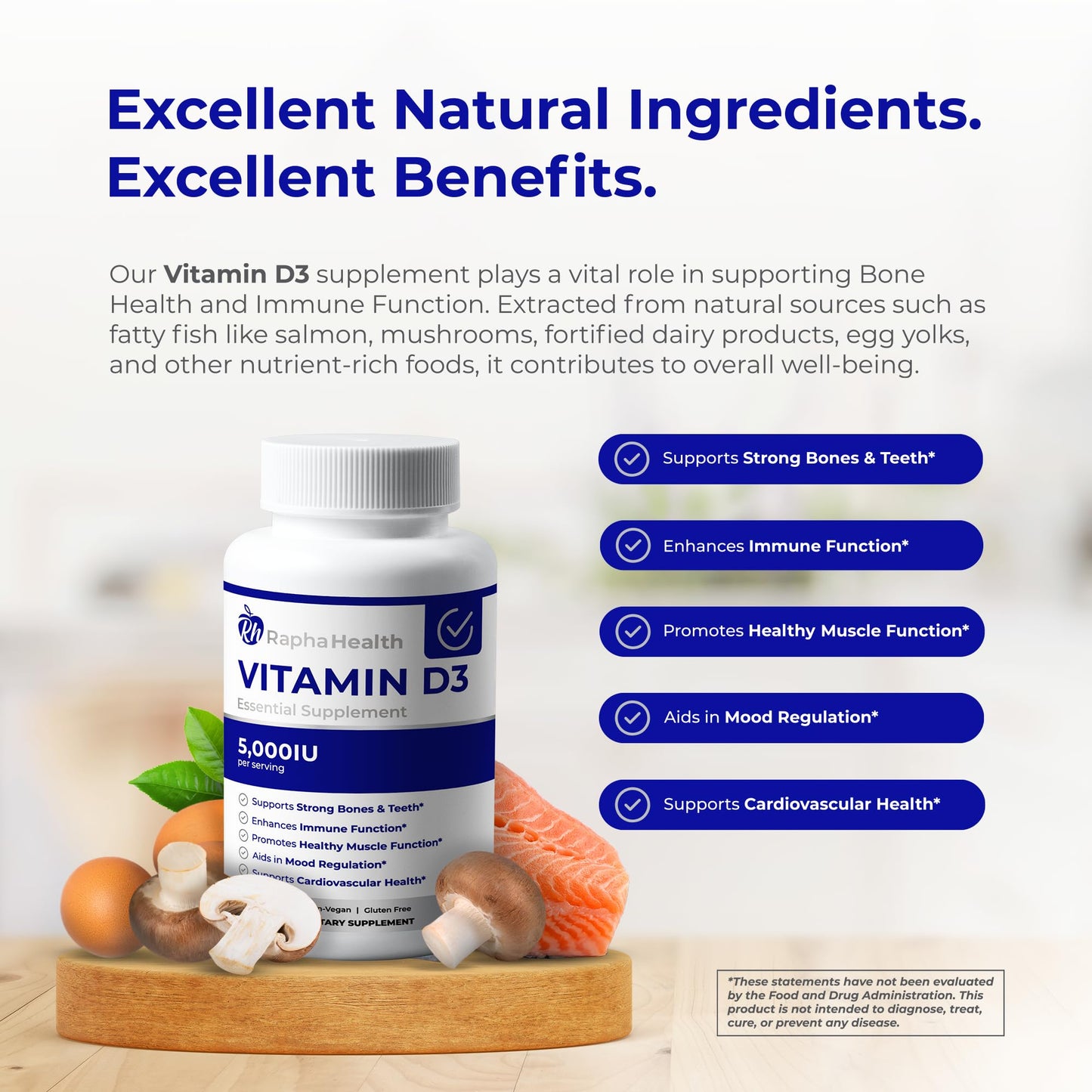 RAPHA HEALTH Vitamin D3 High Potency 5000 IU 120 Softgels