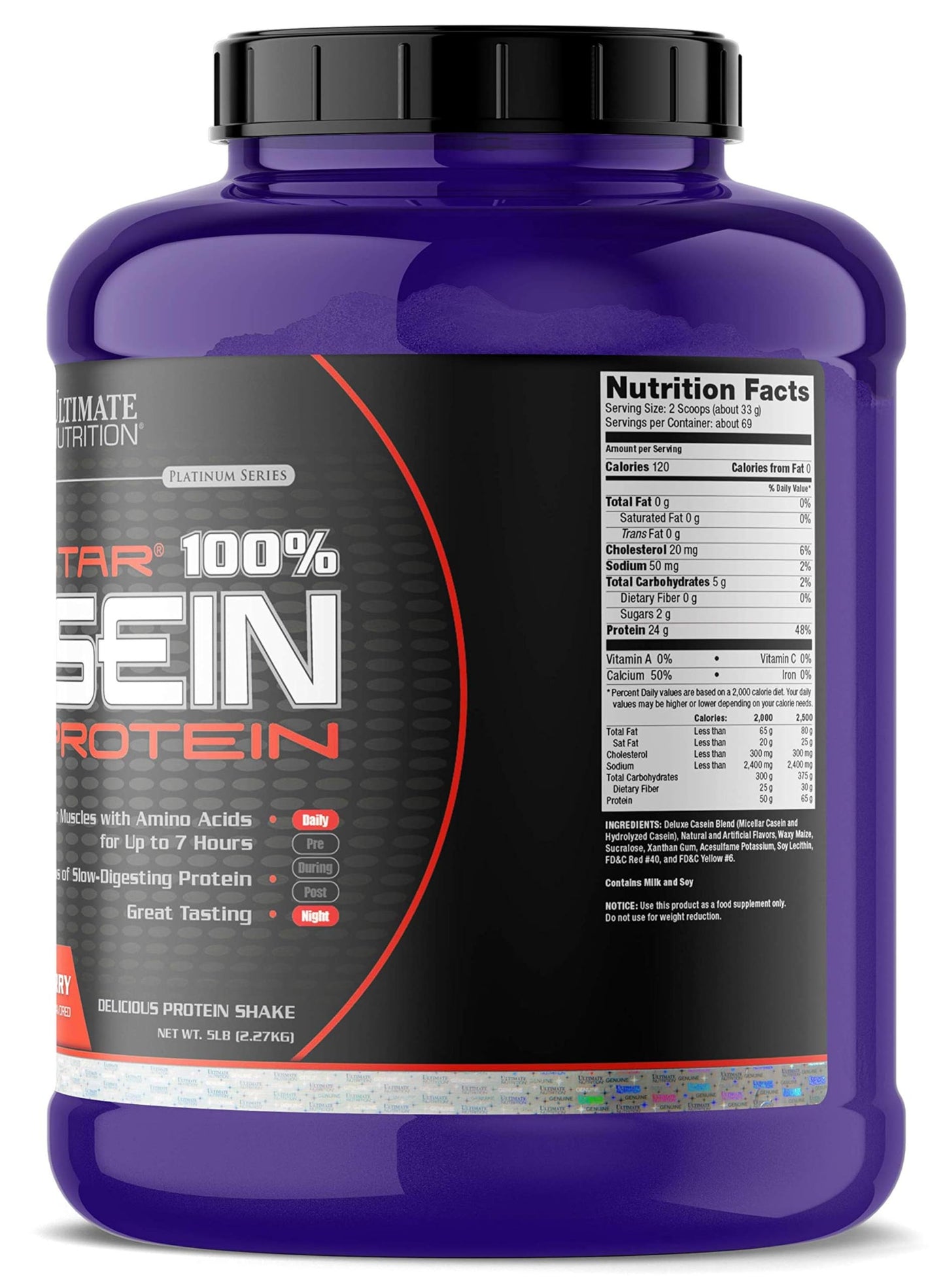 Ultimate Nutrition Prostar Micellar and Hydrolyzed Casein Protein Powder, 5 lb, 80 Servings, Strawberry