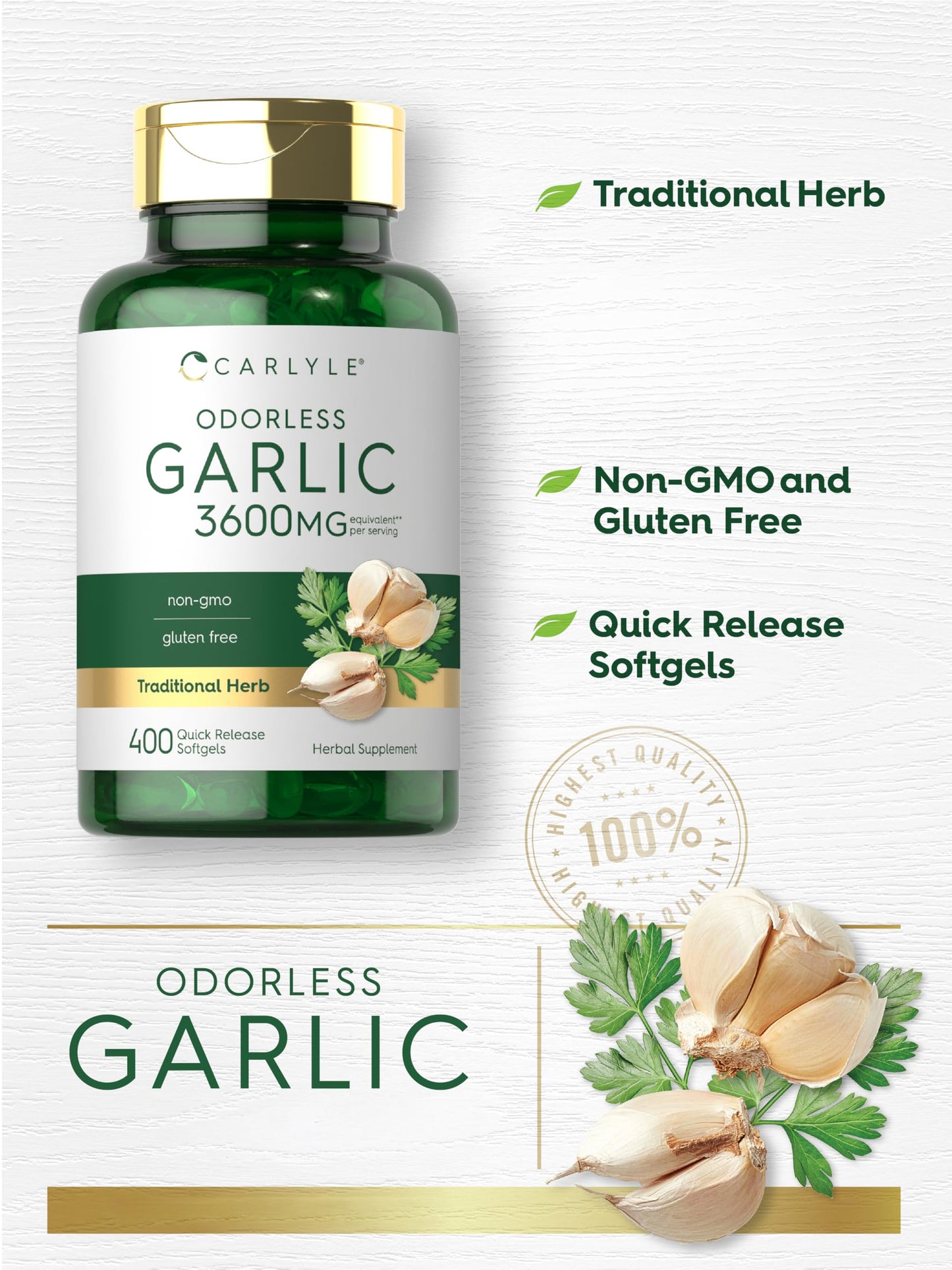 Carlyle Odorless Garlic Supplement Softgels 400