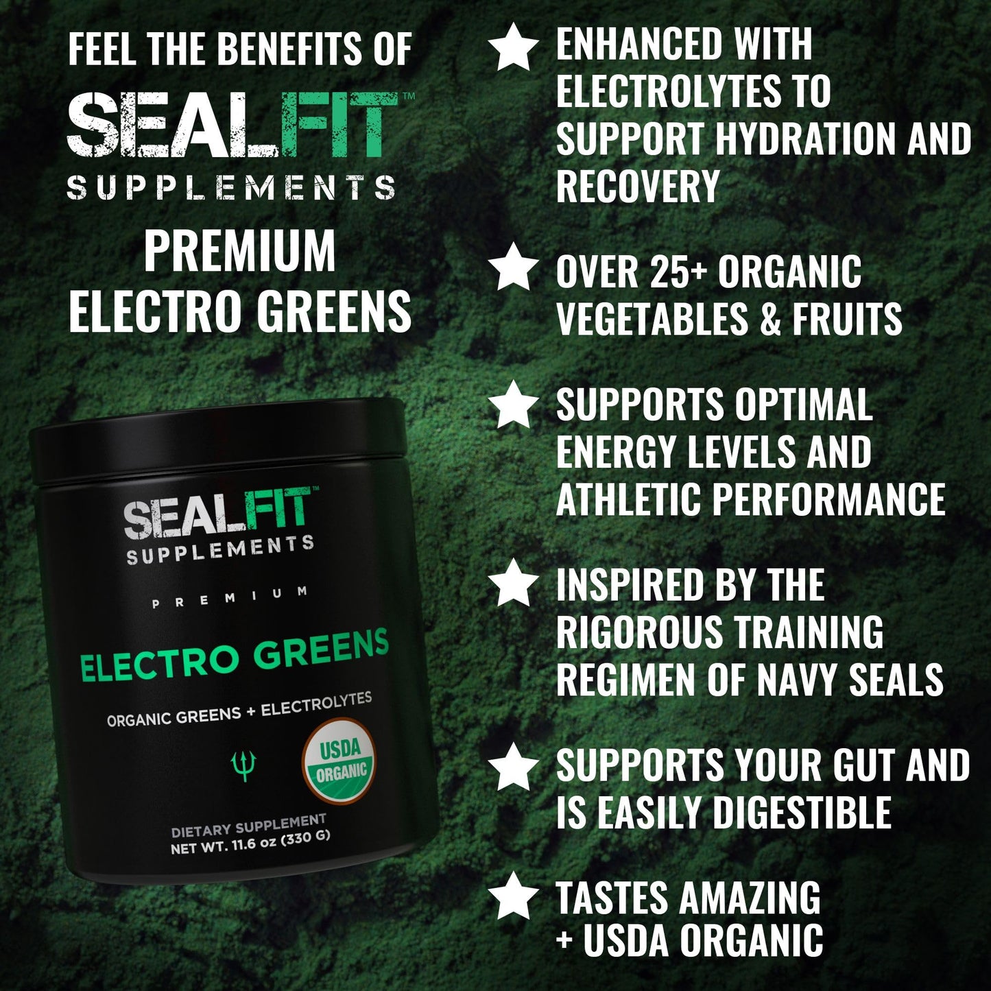 SEALFIT Supplements ElectroGreens Organic Electrolyte Powder with 25+ Greens & Superfoods, 11.6 oz