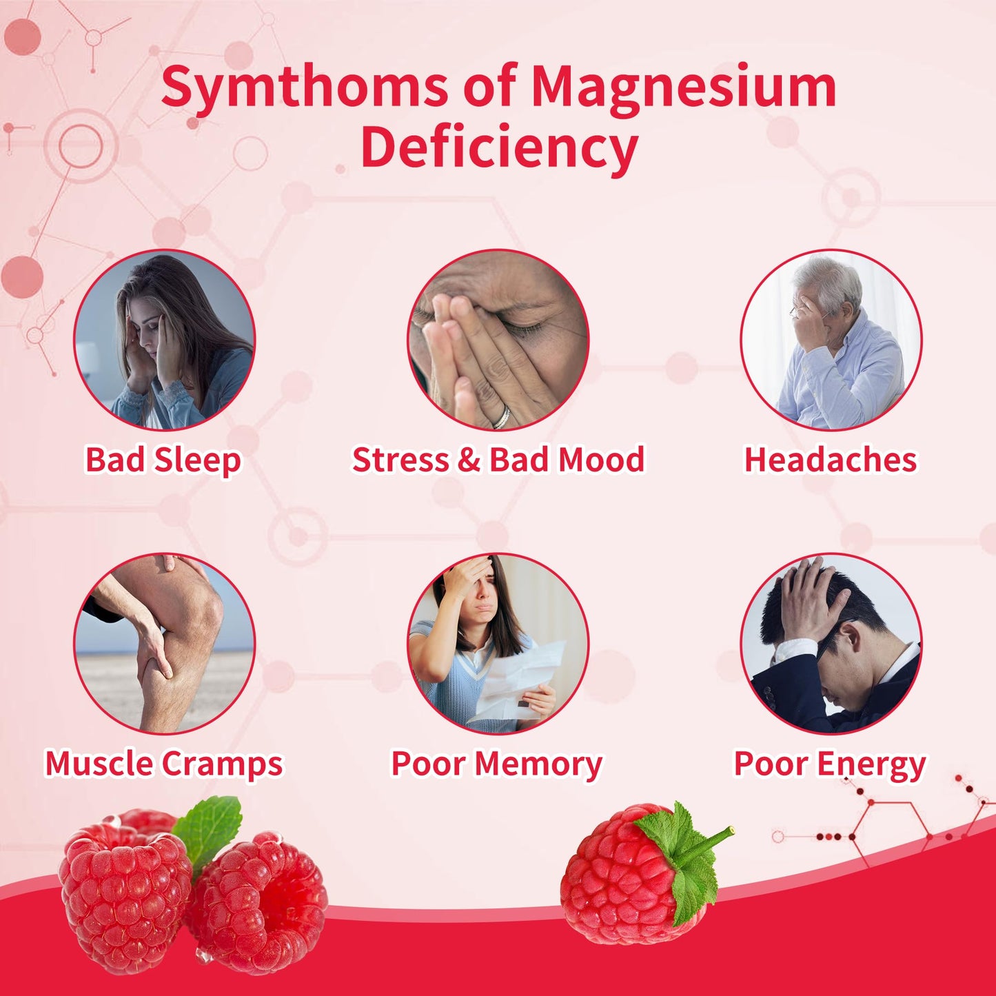 Novomins Magnesium Glycinate Gummies 1000mg, Sugar Free Magnesium Potassium Supplement with Vitamin D, B6, CoQ10 for Calm Mood & Sleep Support, Raspberry, 90 Gummies