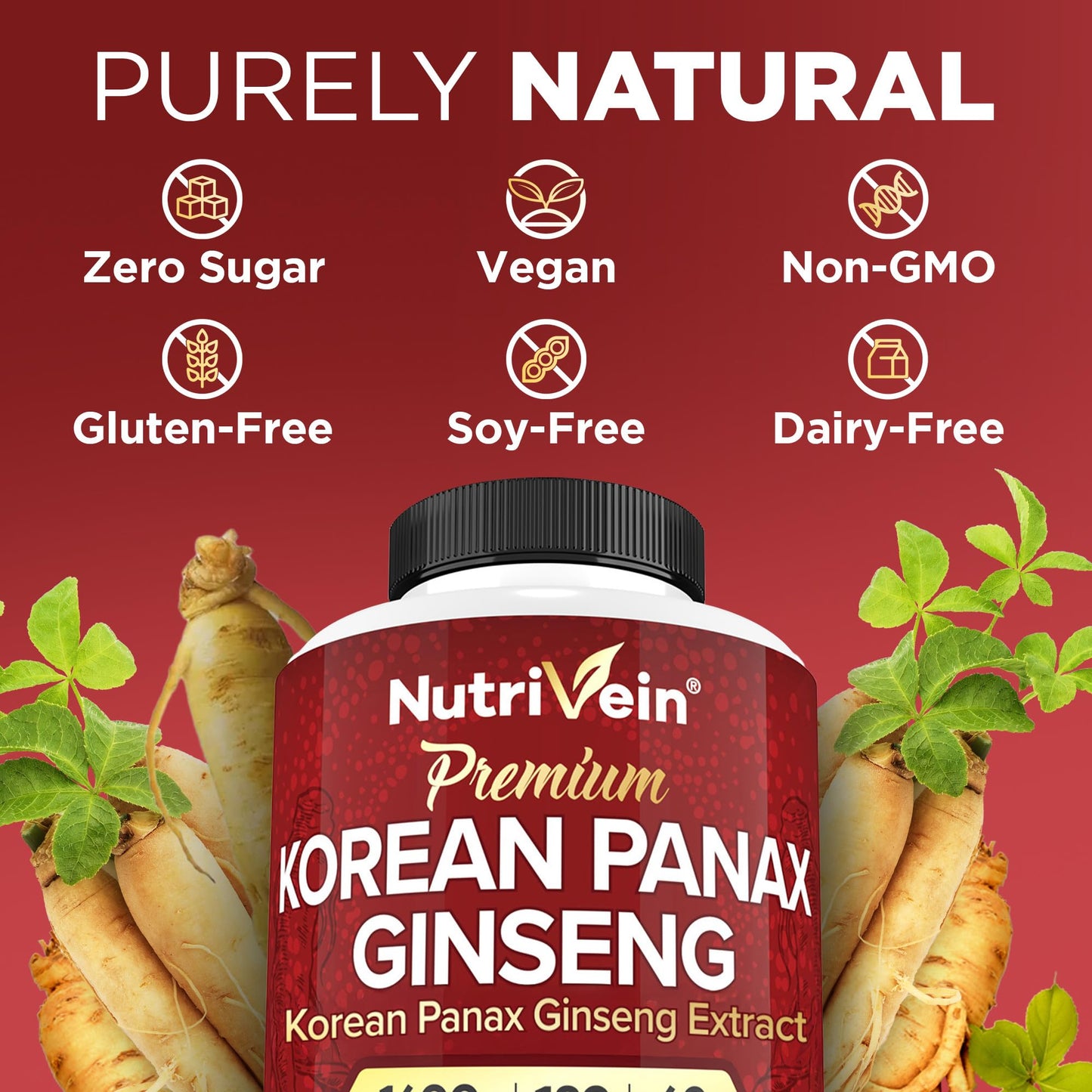 Nutrivein Korean Red Panax Ginseng 1600 mg Capsules, 120 Count