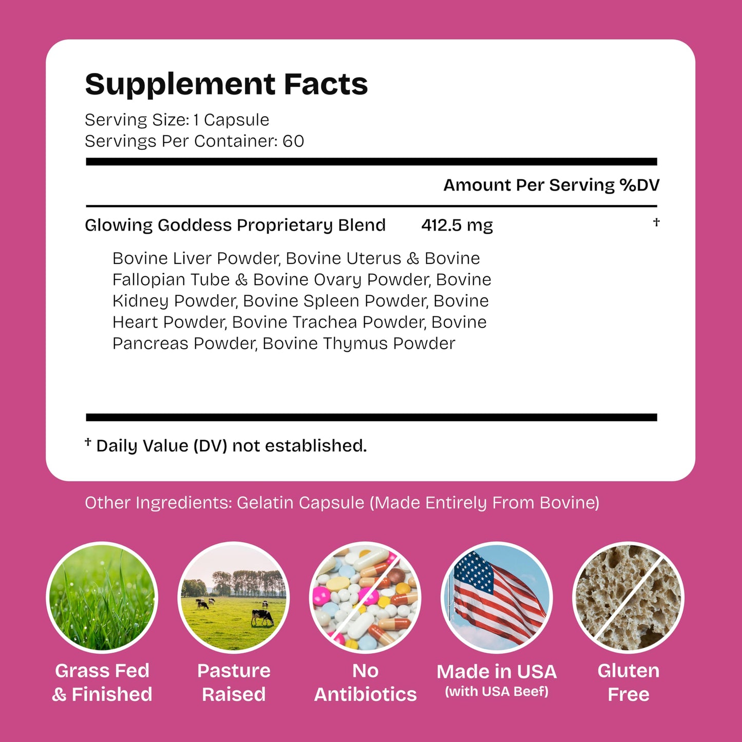 Glowing Goddess Female-Optimized Beef Organ Superfood Capsule 60 Count