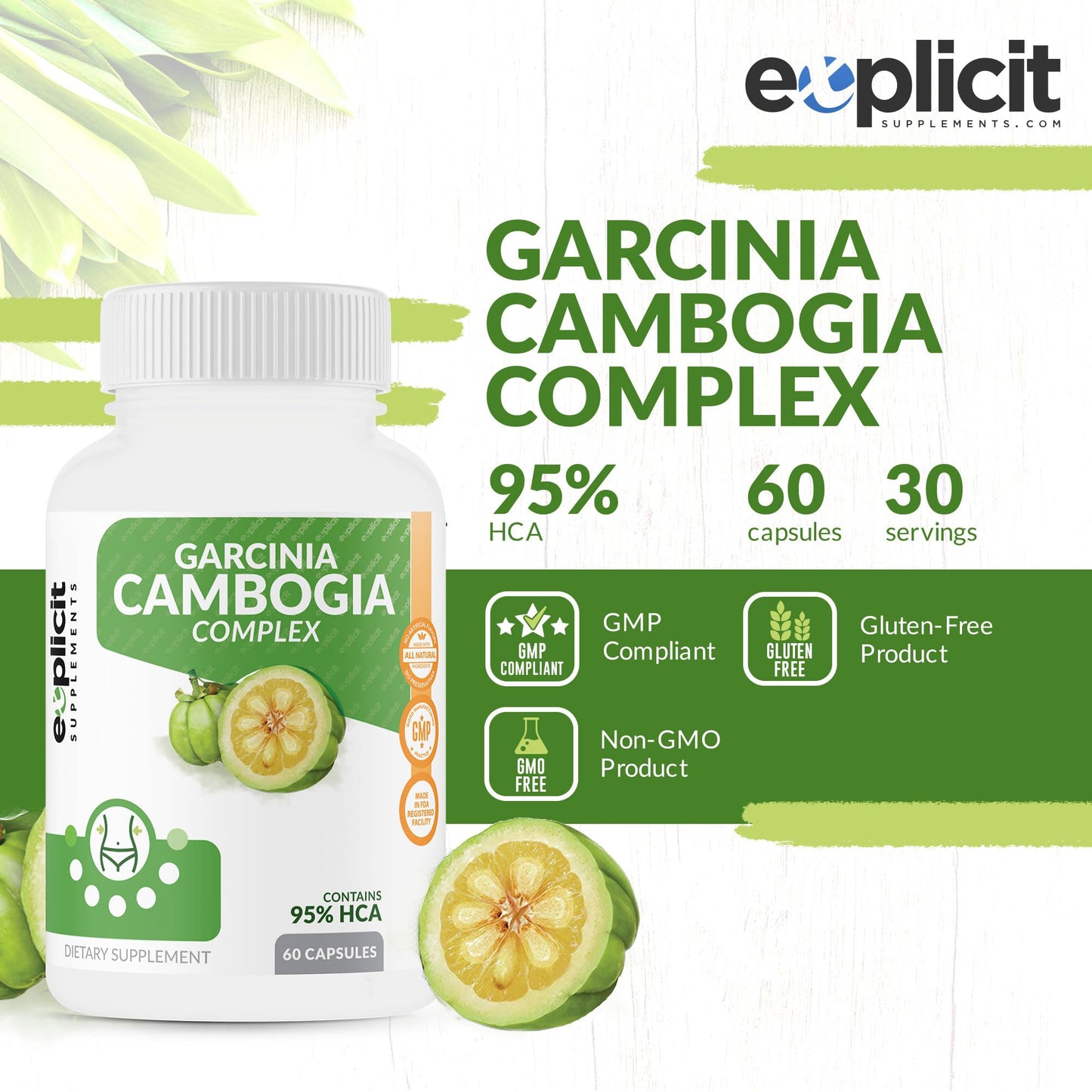 eXplicit Supplements Garcinia Cambogia 95% HCA Weight Loss Supplement Max Strength 1400mg Capsule, 1 Count