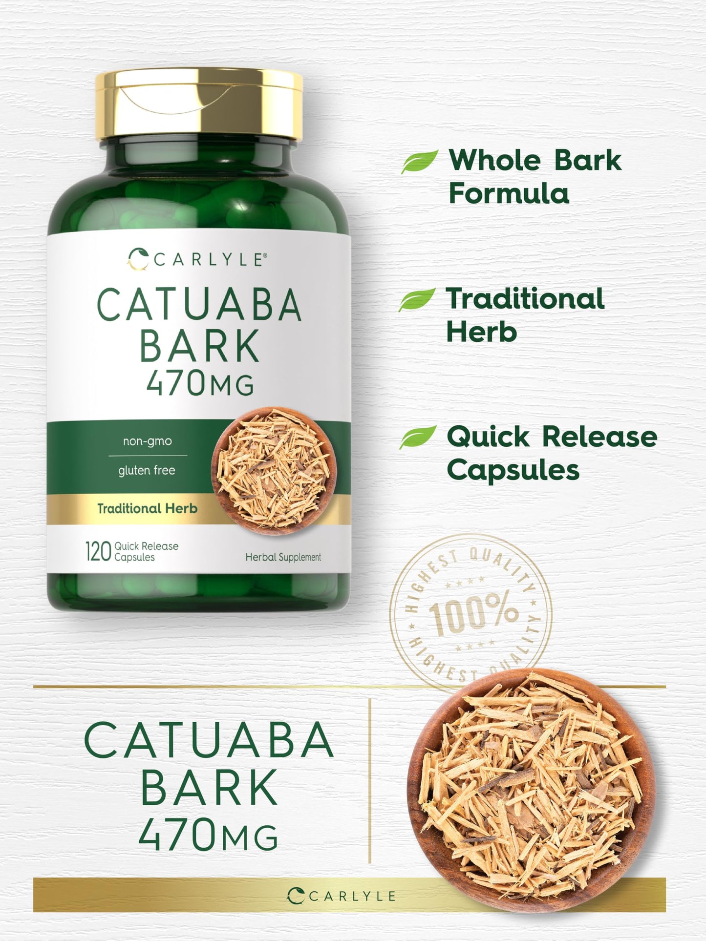 Carlyle Catuaba Bark Supplement 470mg 120 Capsules