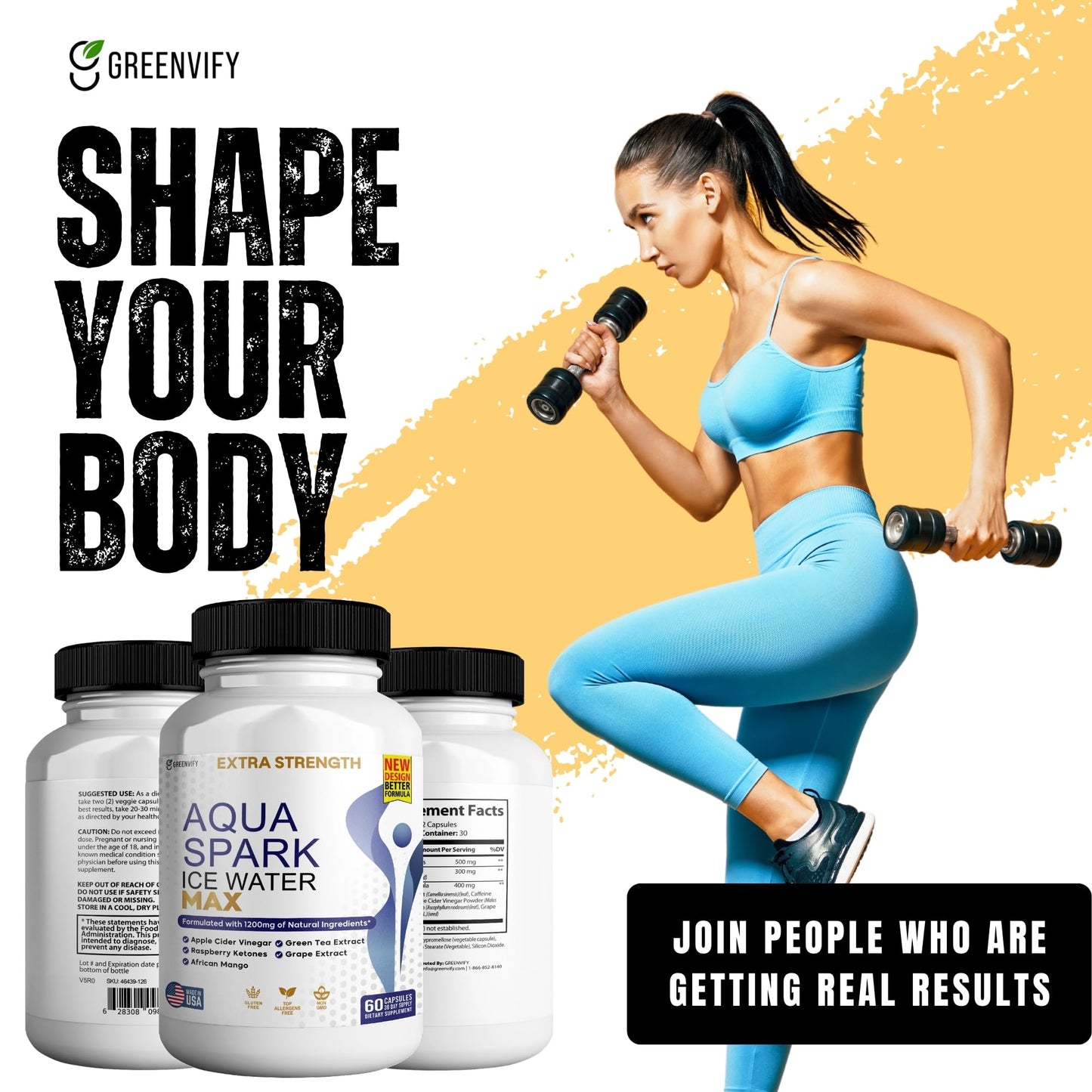 GREENVIFY Aqua Spark Ice Water Max Extra Strength Weight Management Supplement, 180 Capsules