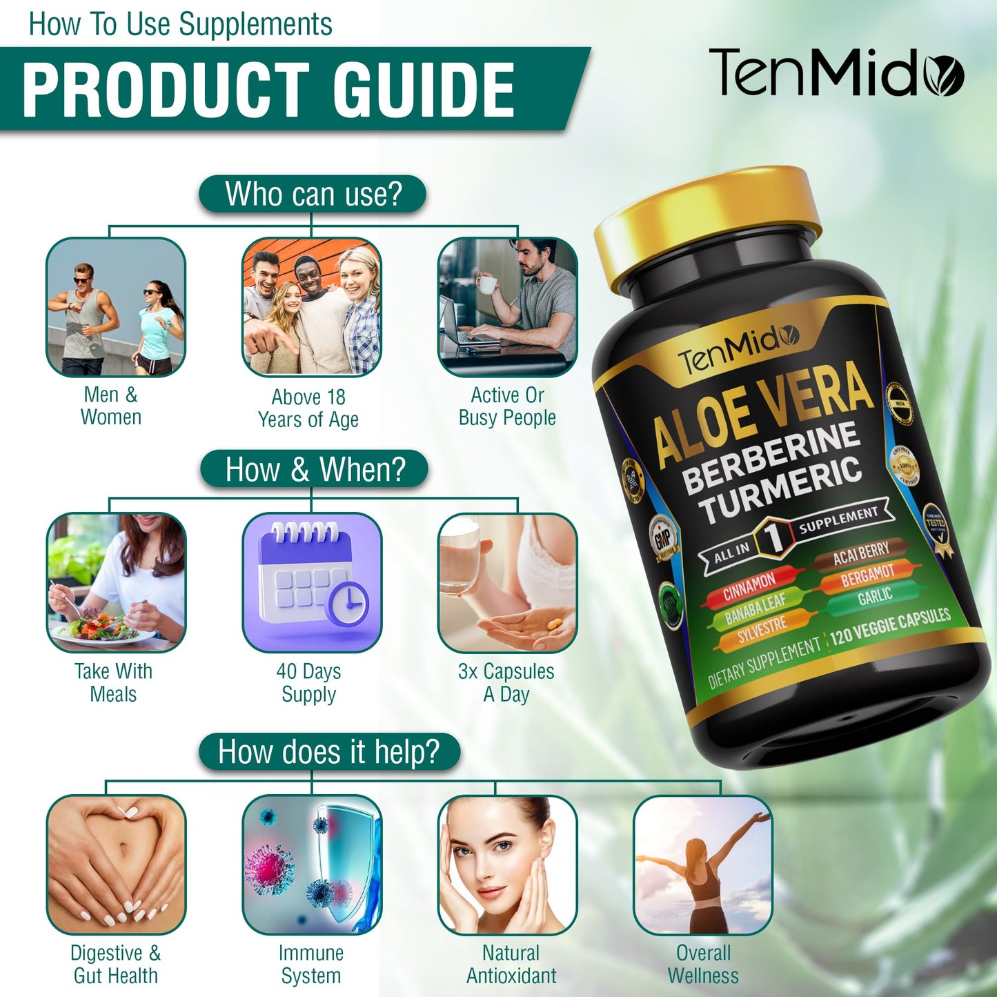 Tenmido Aloe Vera Capsules 120 Capsules