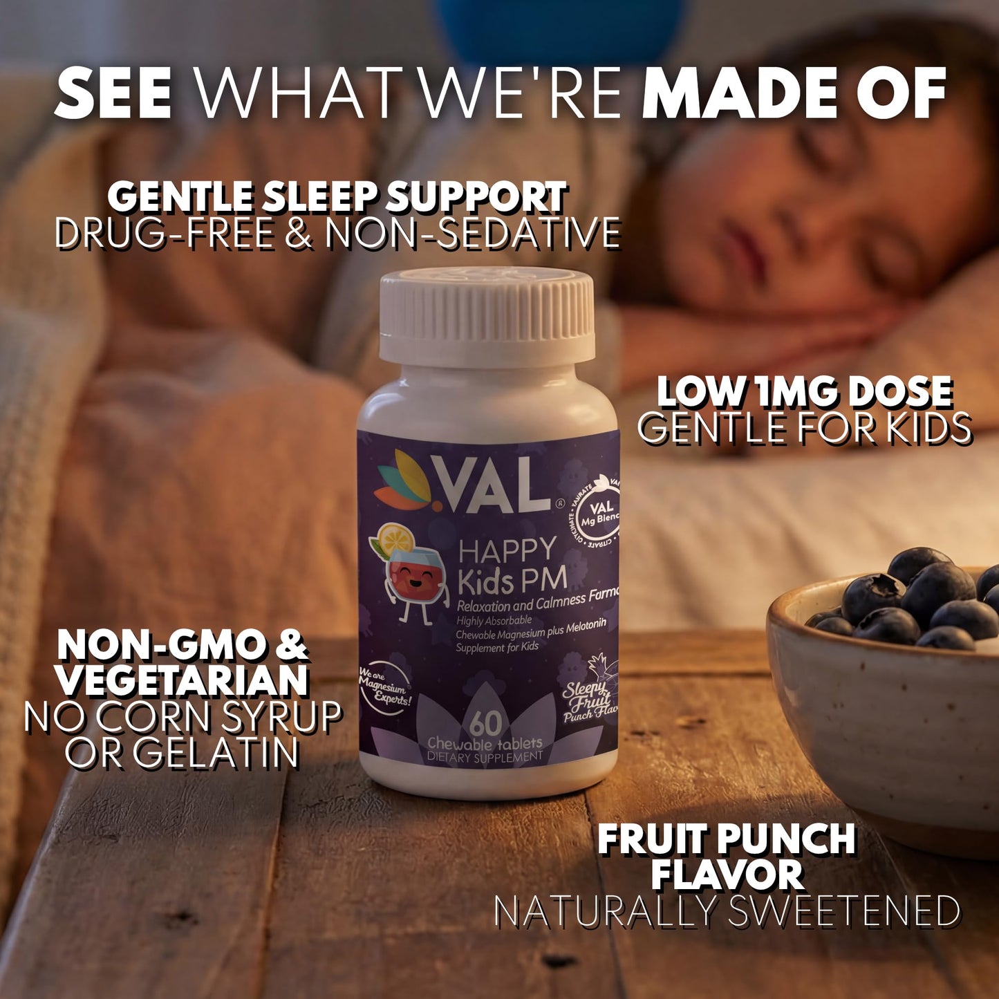 VAL Happy Kids PM – Sugar-Free Chewable Magnesium with Melatonin 60 Tablets