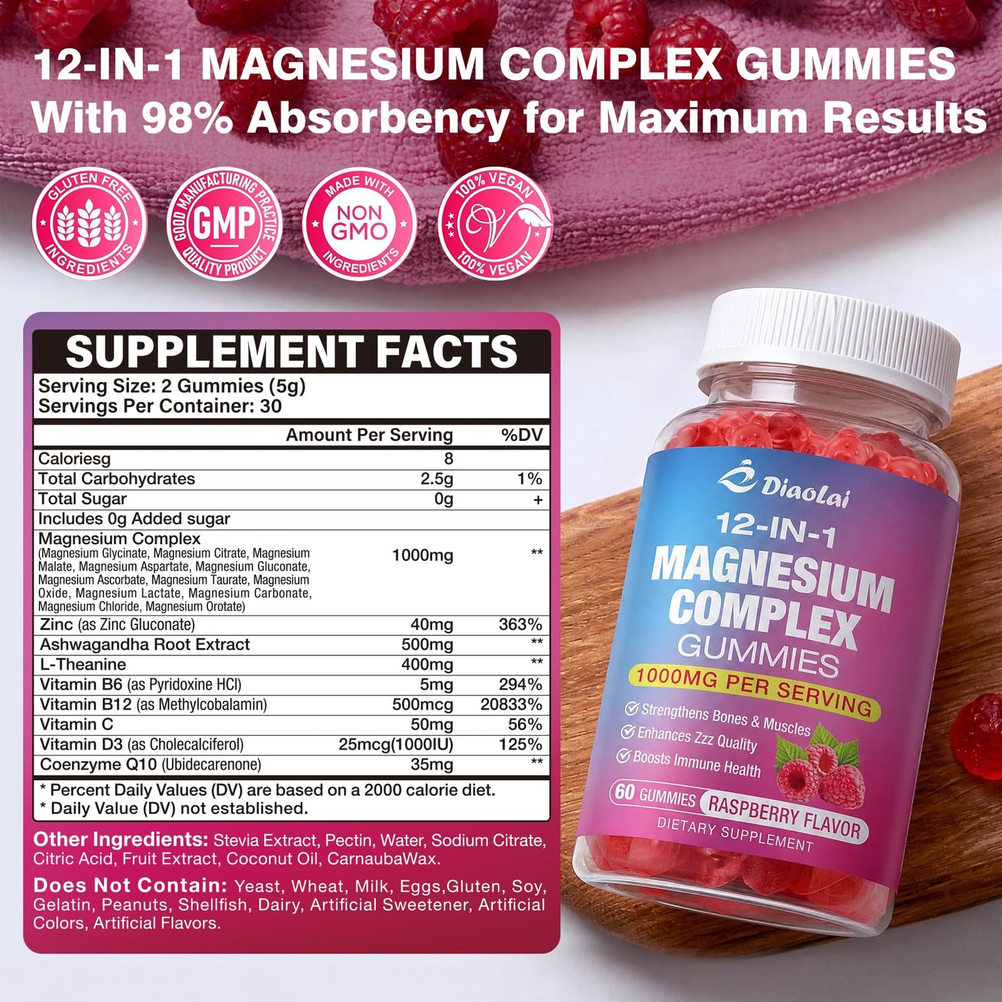 DIAOLAI Magnesium Complex Gummies 120 Count