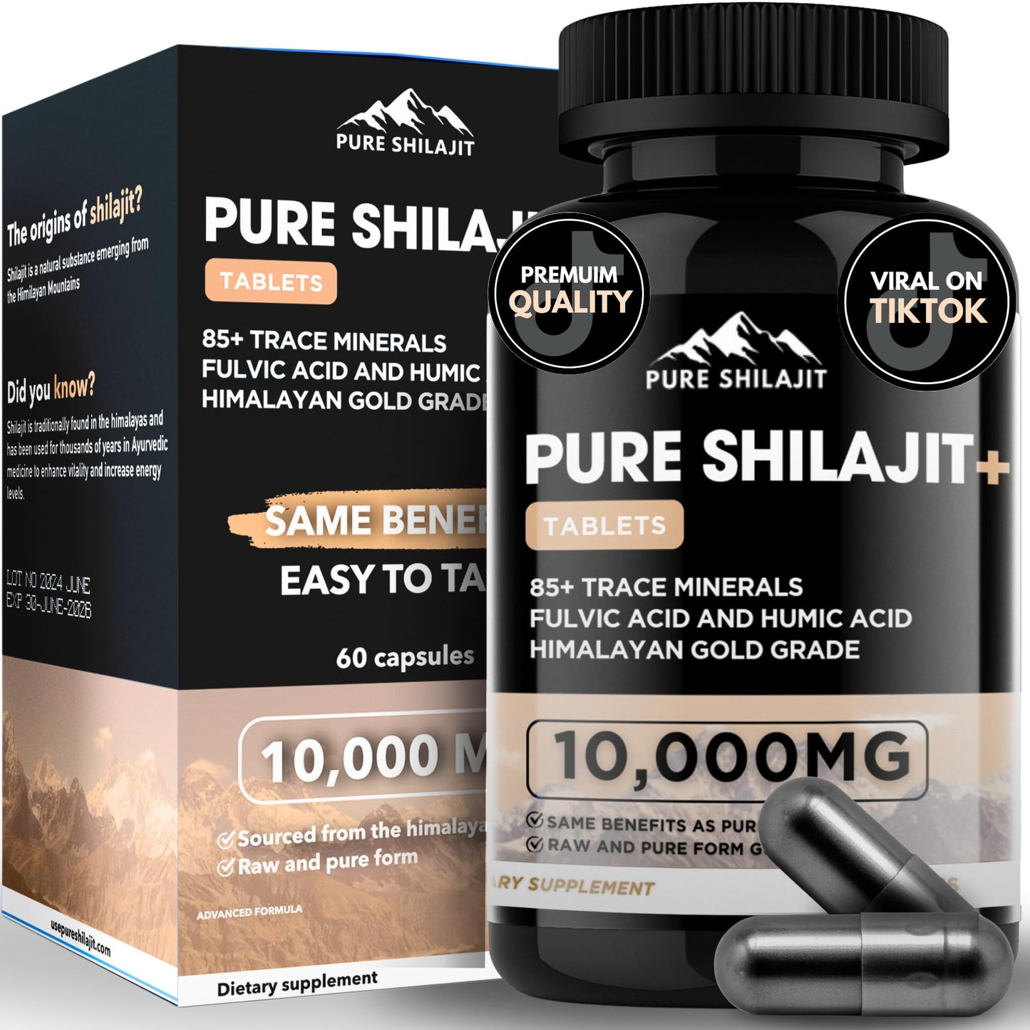Pure Himalayan Shilajit Shilajit Capsules + Resin, 2 Count