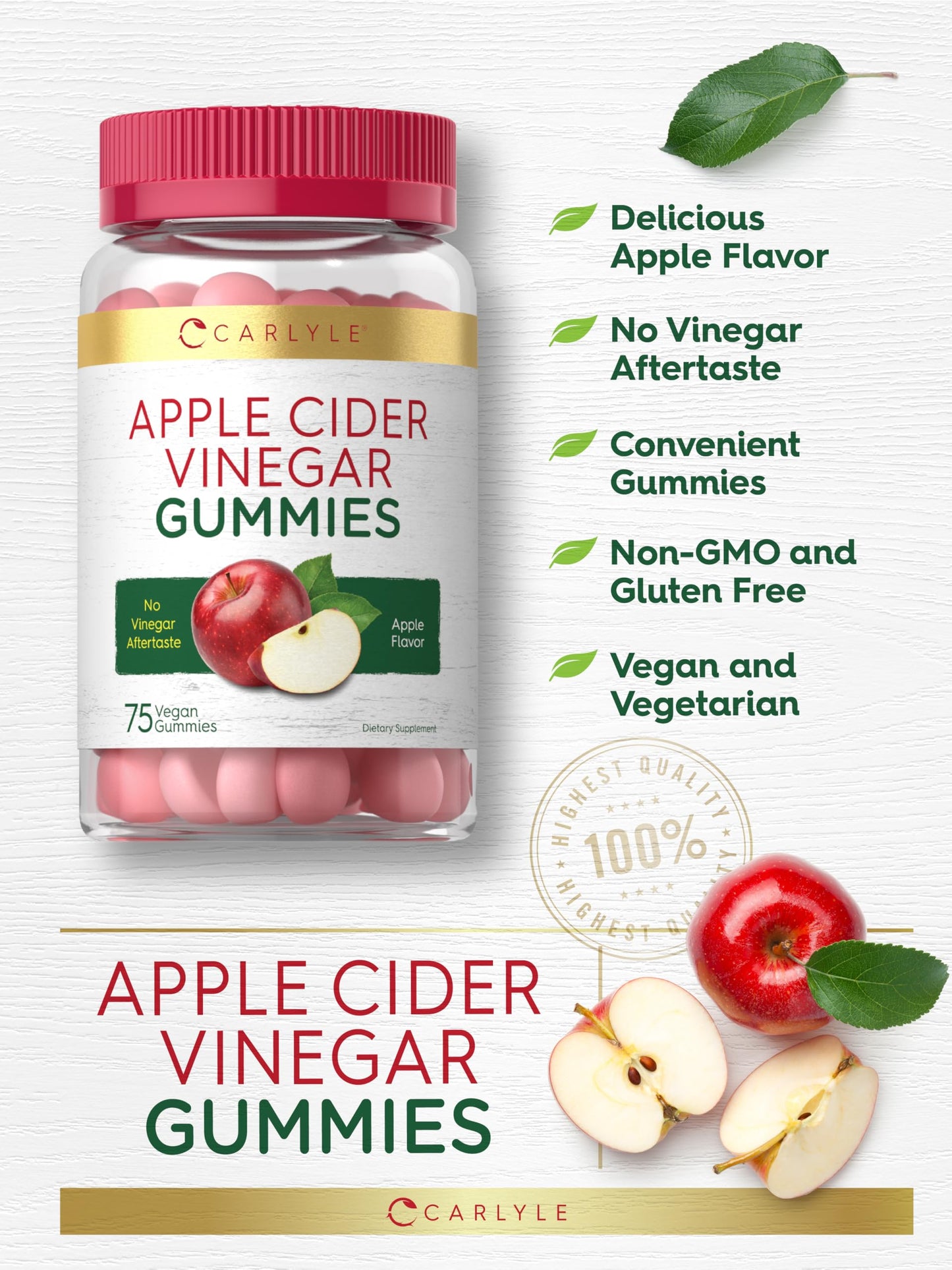 Carlyle Vegan Apple Cider Vinegar Gummies 75 Count