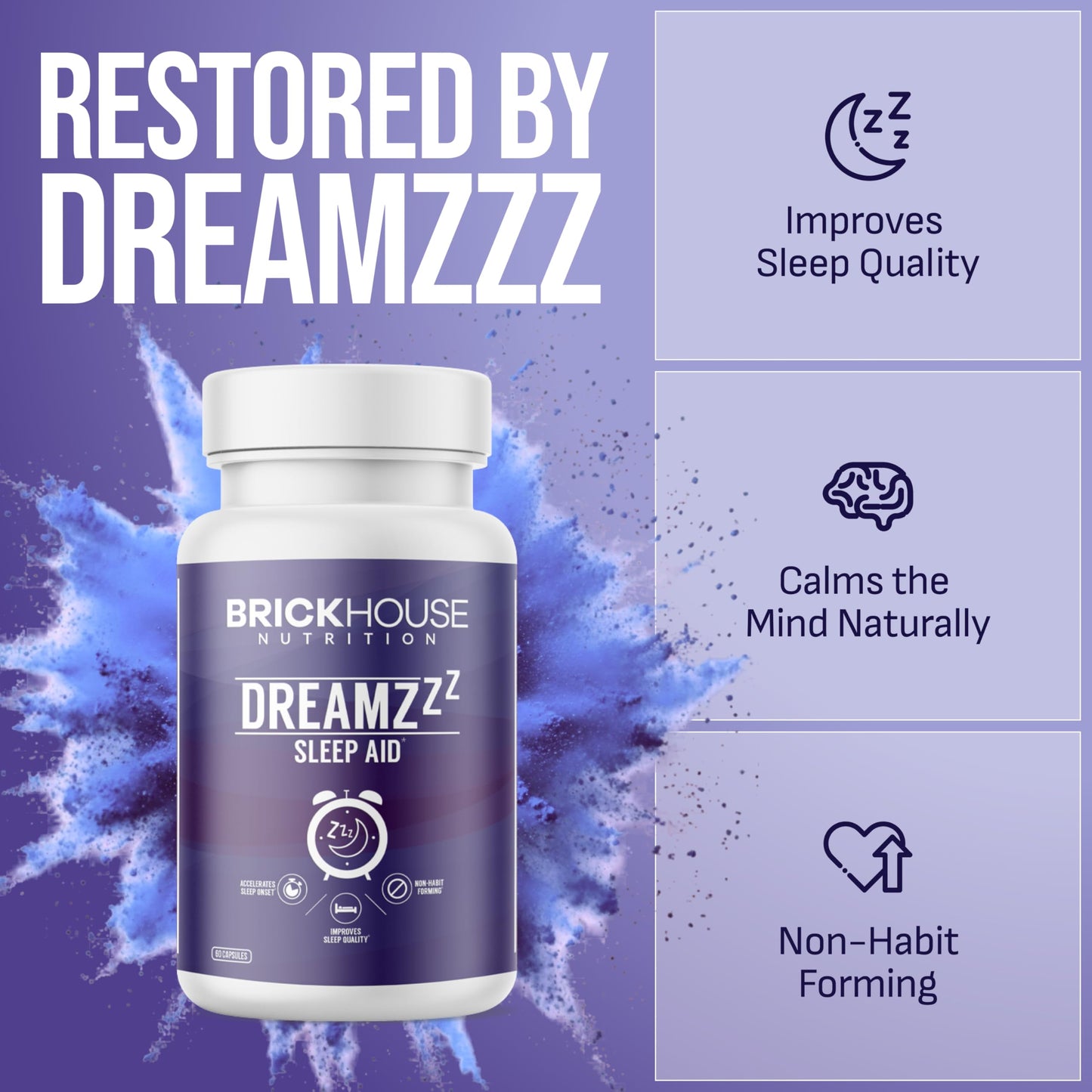 BRICKHOUSE NUTRITION DreamZzz Natural Sleep Aid with Melatonin 5mg Powder 3 Ounce