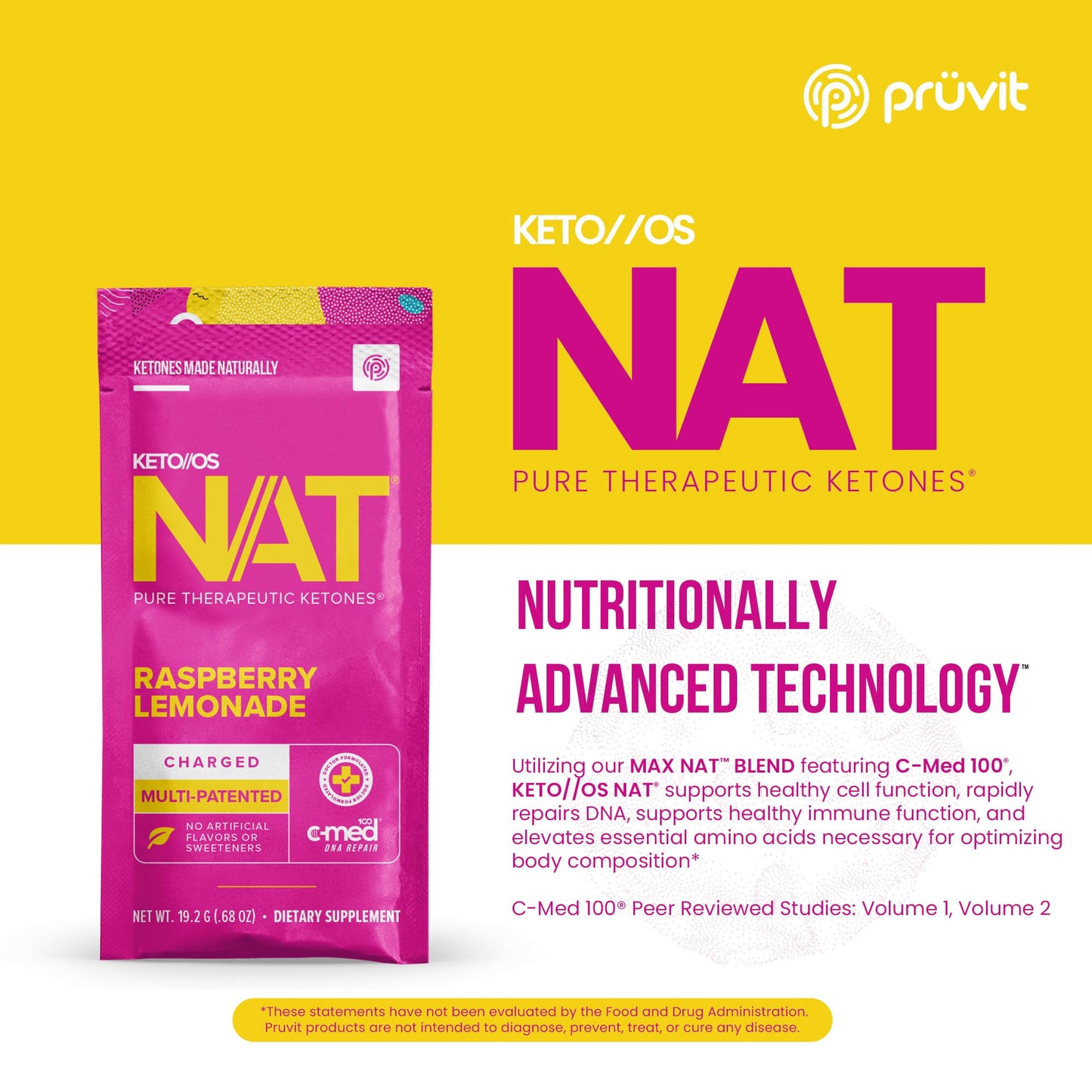 PRÜVIT Keto//OS NAT Raspberry Lemonade Charged Powder 13.5 Ounce