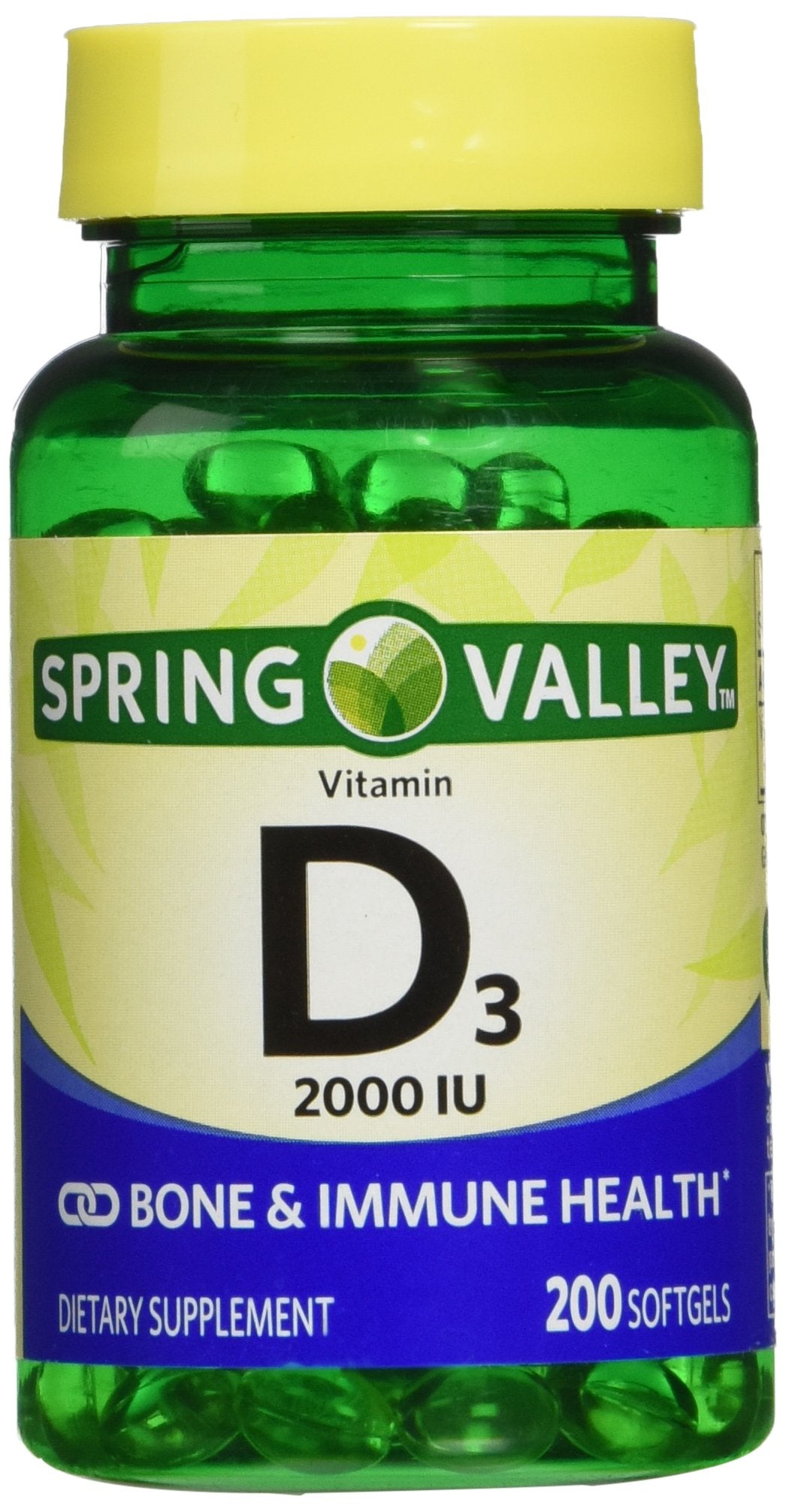 Spring Valley Vitamin D3 2000 IU Softgels, 200 Count