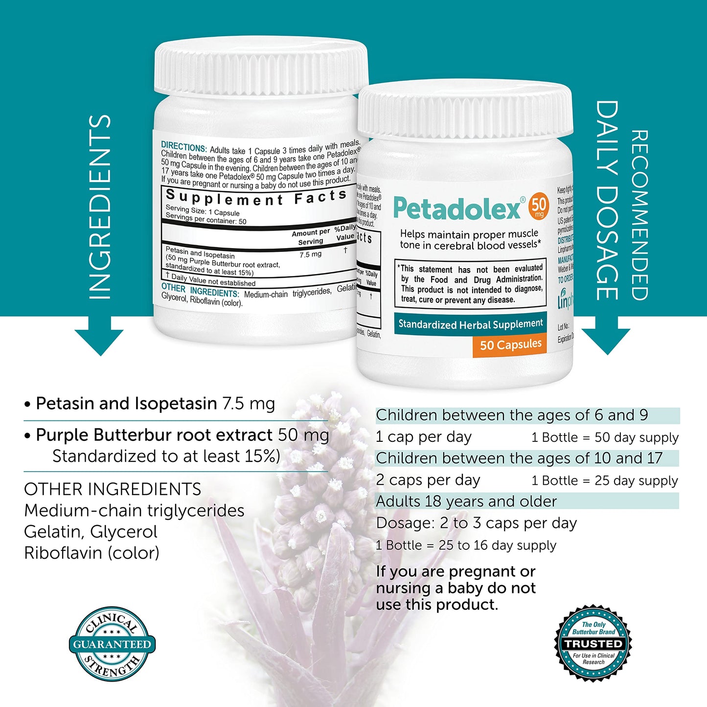 Petadolex Butterbur PA-Free Root Extract 50 mg Capsules, 150 Count