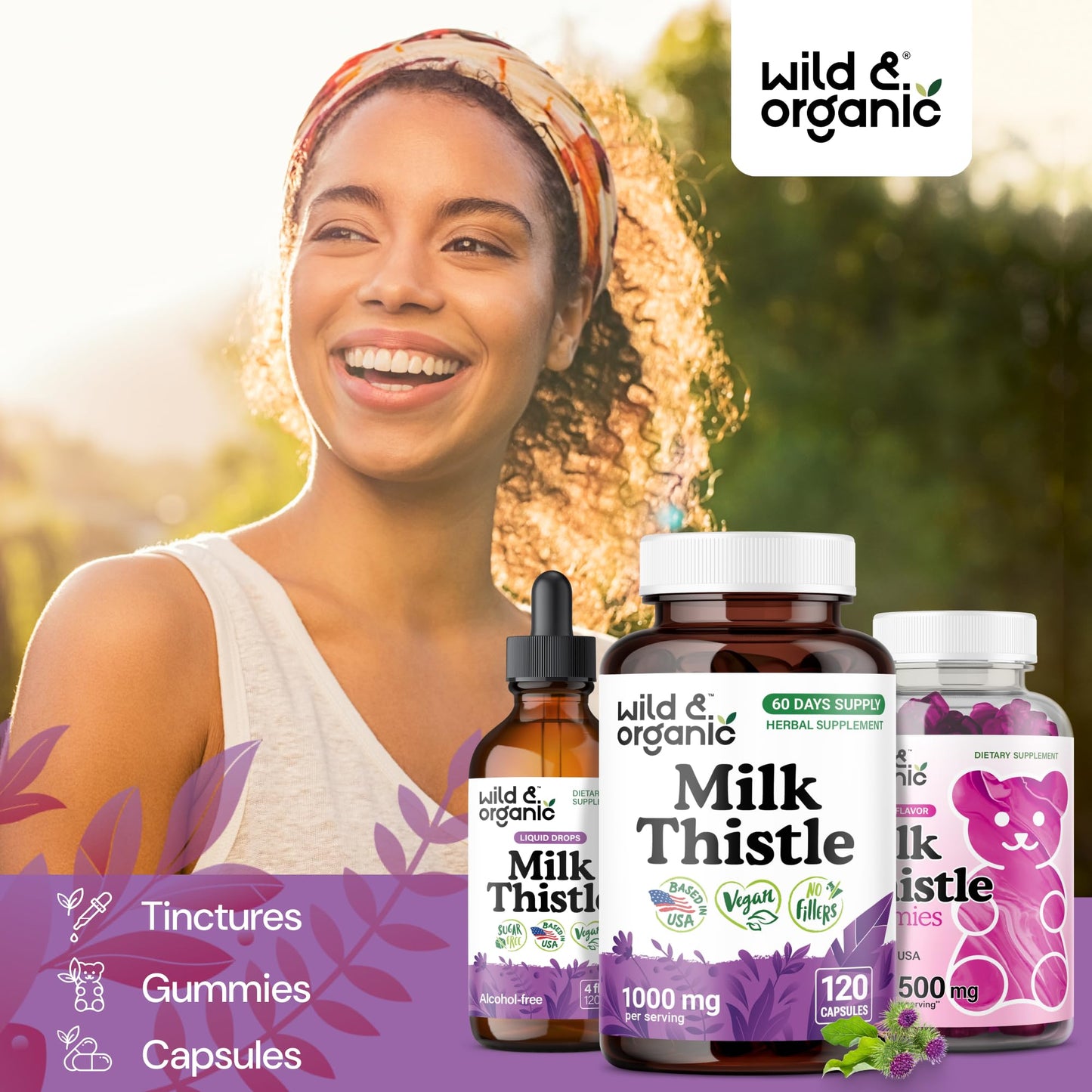 Wild & Organic Milk Thistle 1000mg Capsules, 120 Count