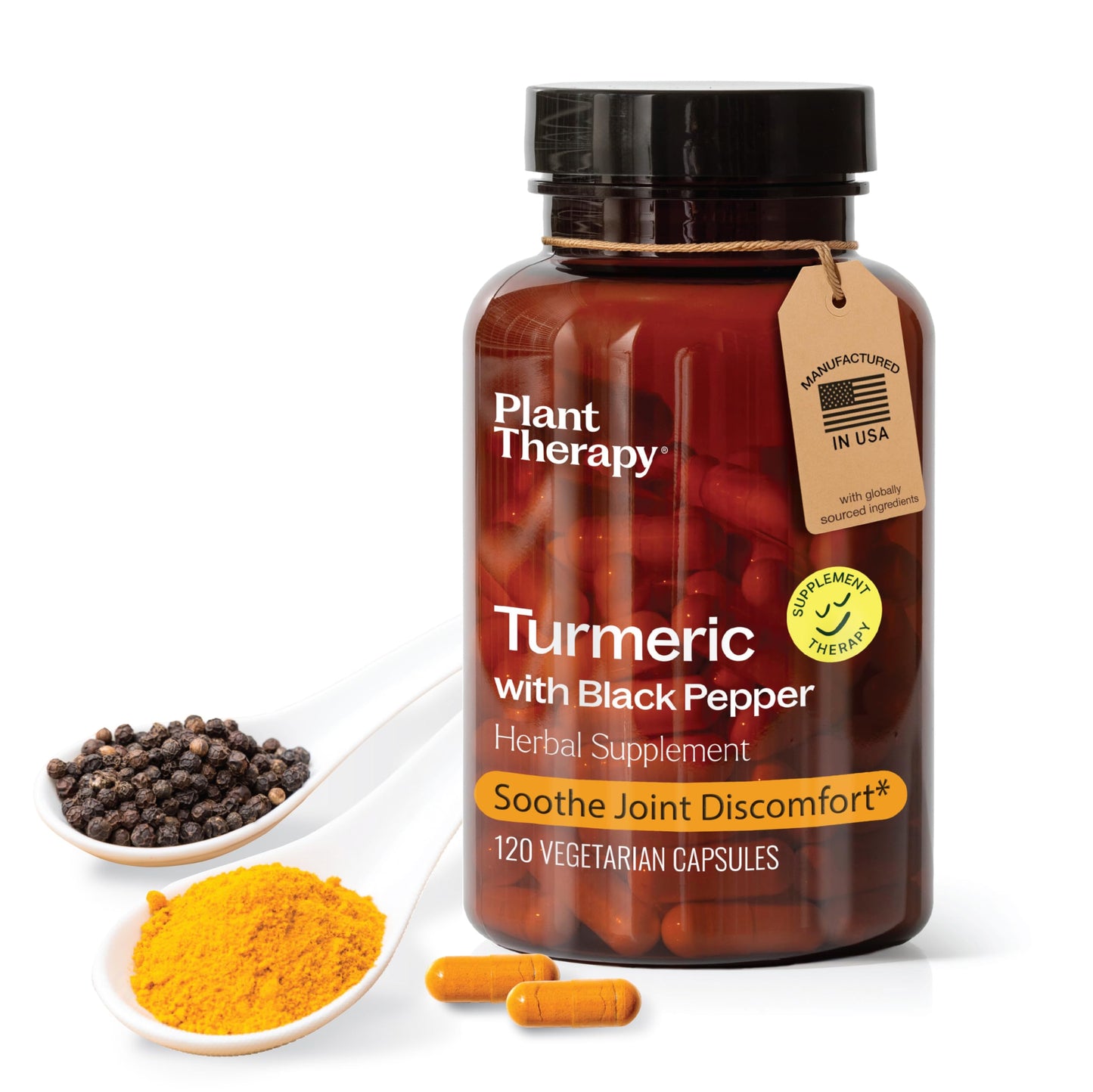 Plant Therapy Turmeric Black Pepper Supplement Capsules, 120 Vegetarian Capsules