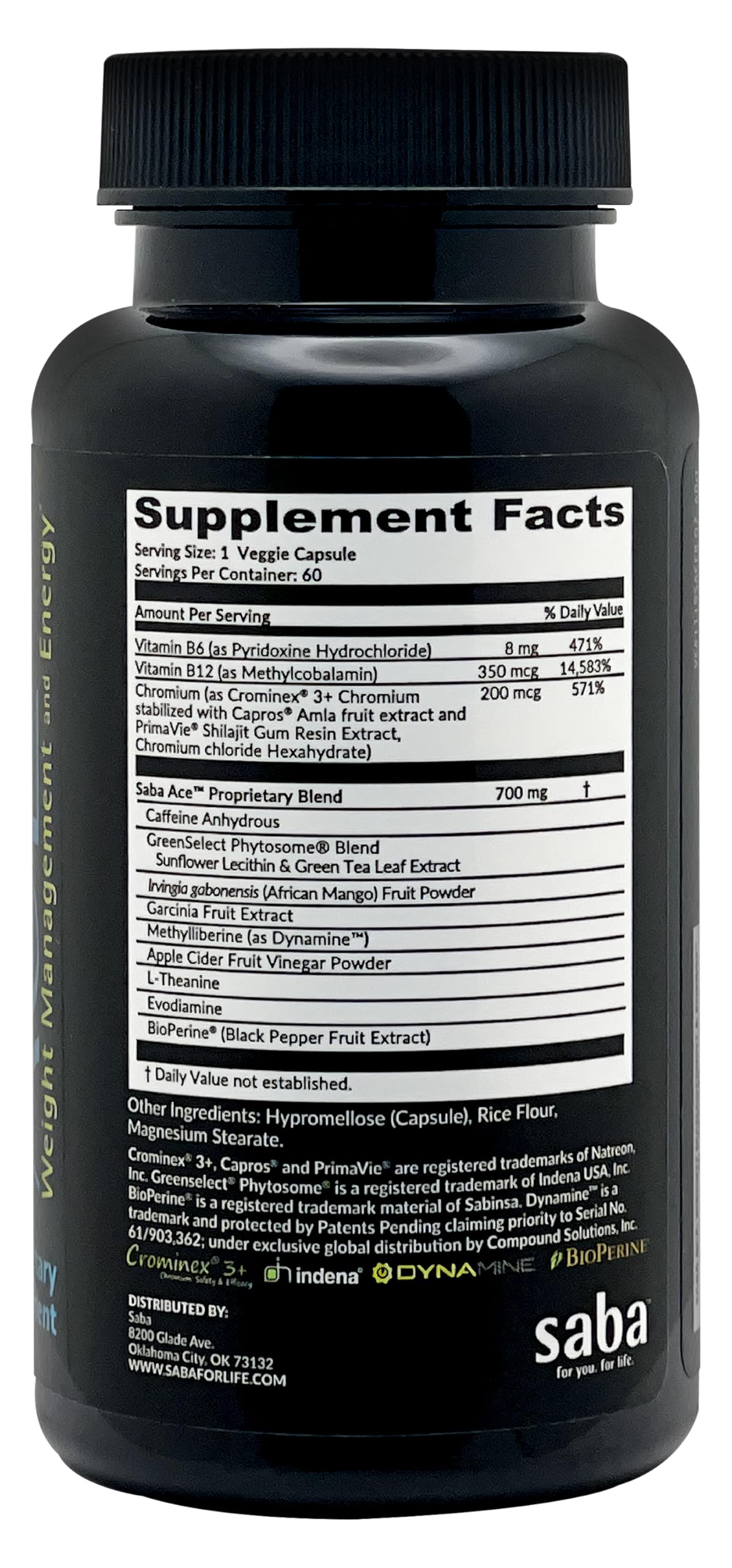 Saba ACE Appetite Control and Energy Capsules 60 Count