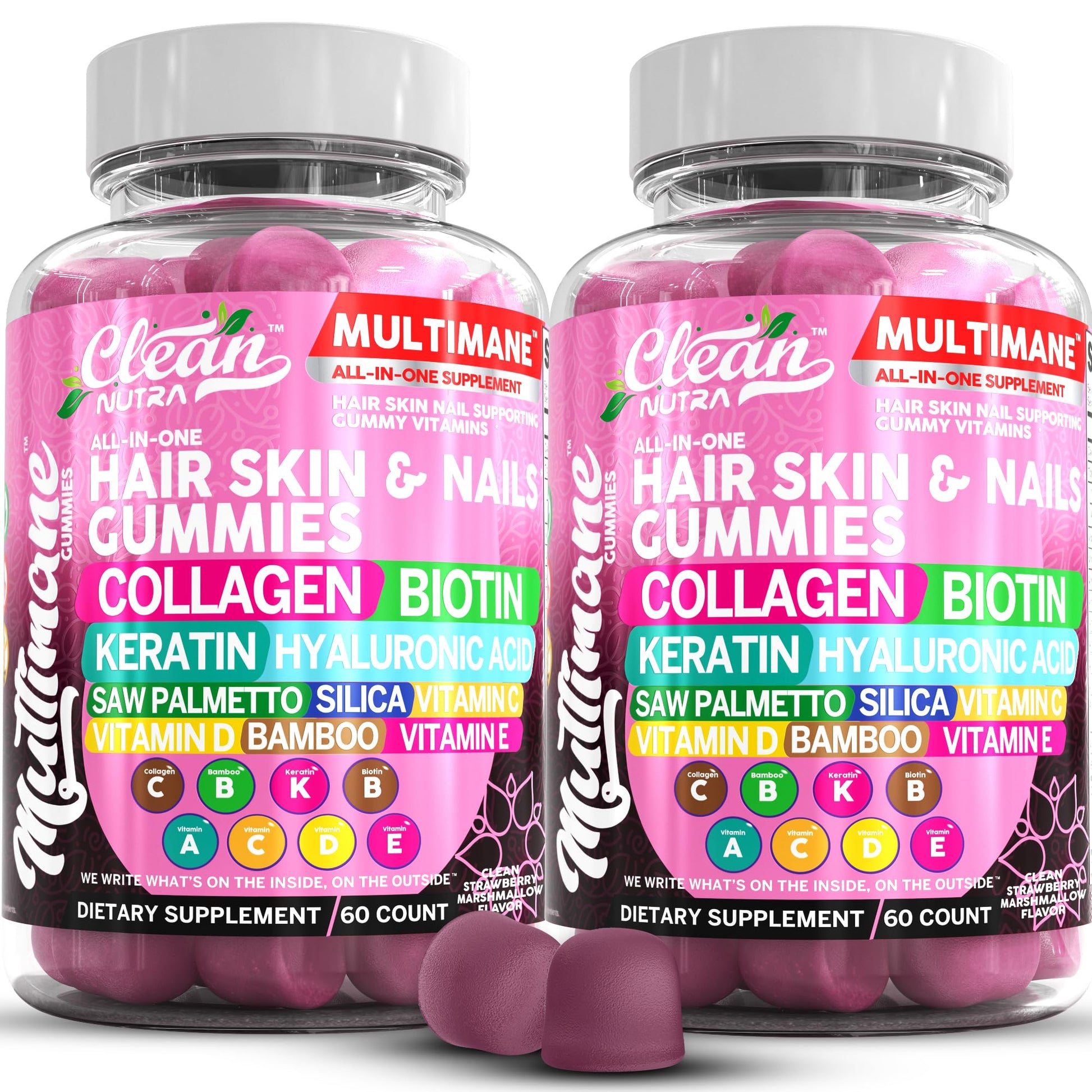Clean Nutraceuticals Biotin Collagen Keratin Gummies, 60 Count