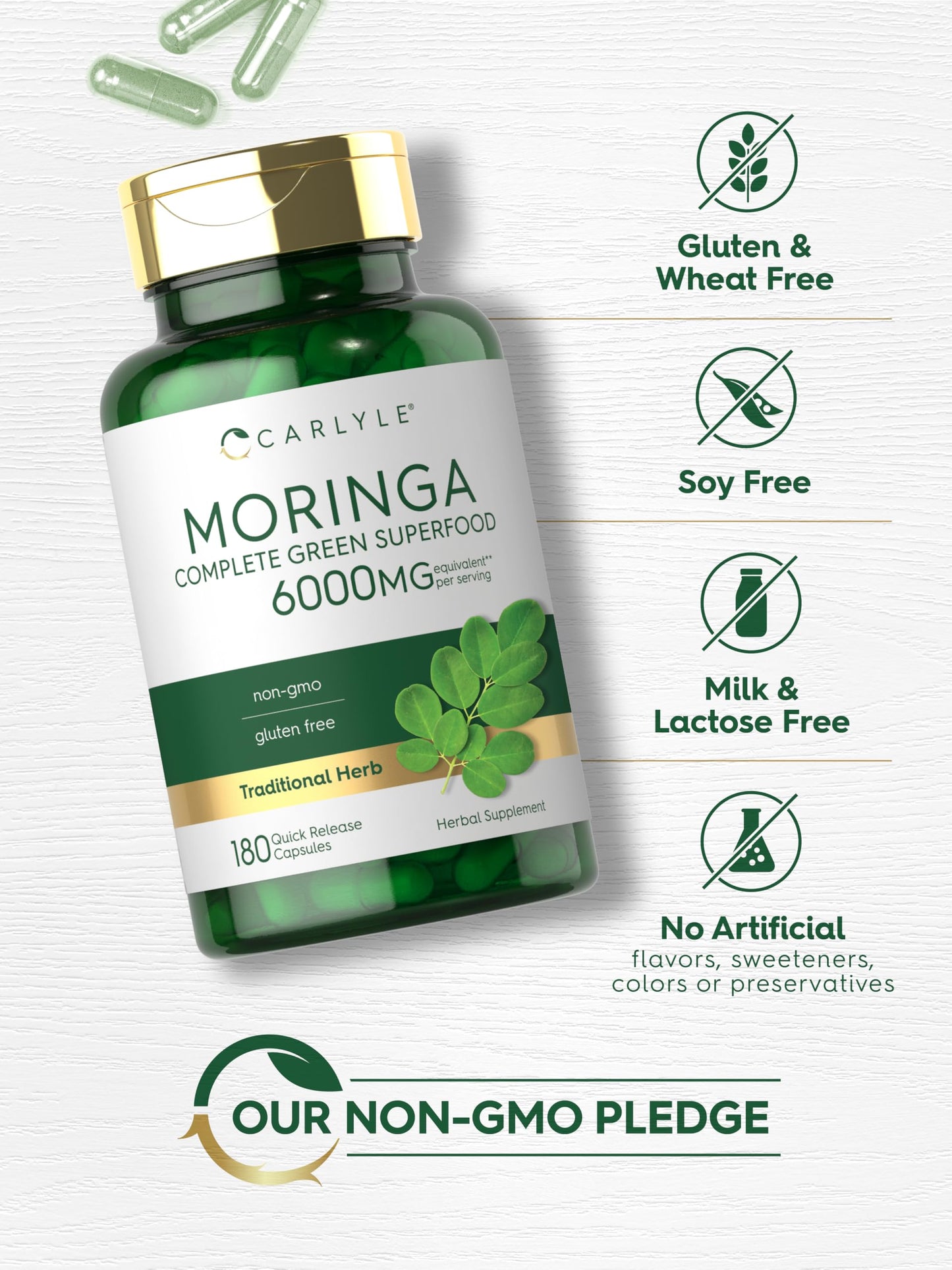 Carlyle Moringa Oleifera Supplement Capsules 180 Count