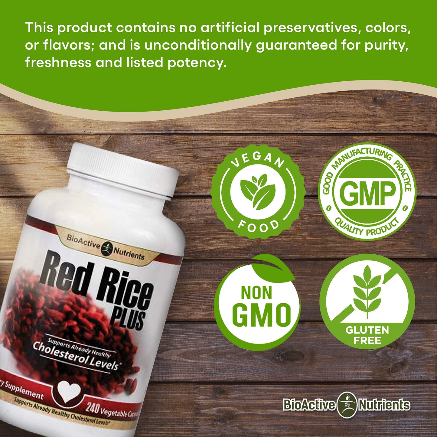 BIOACTIVE NUTRIENTS Red Rice Plus Supplement Capsules 240 Count