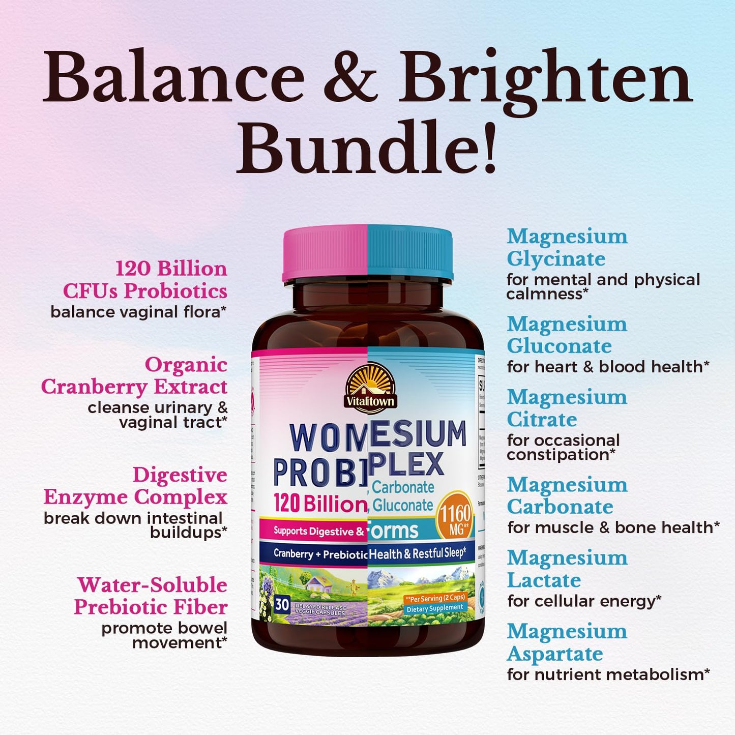 Vitalitown Probiotic + Magnesium Bundle Capsules, 150 Count