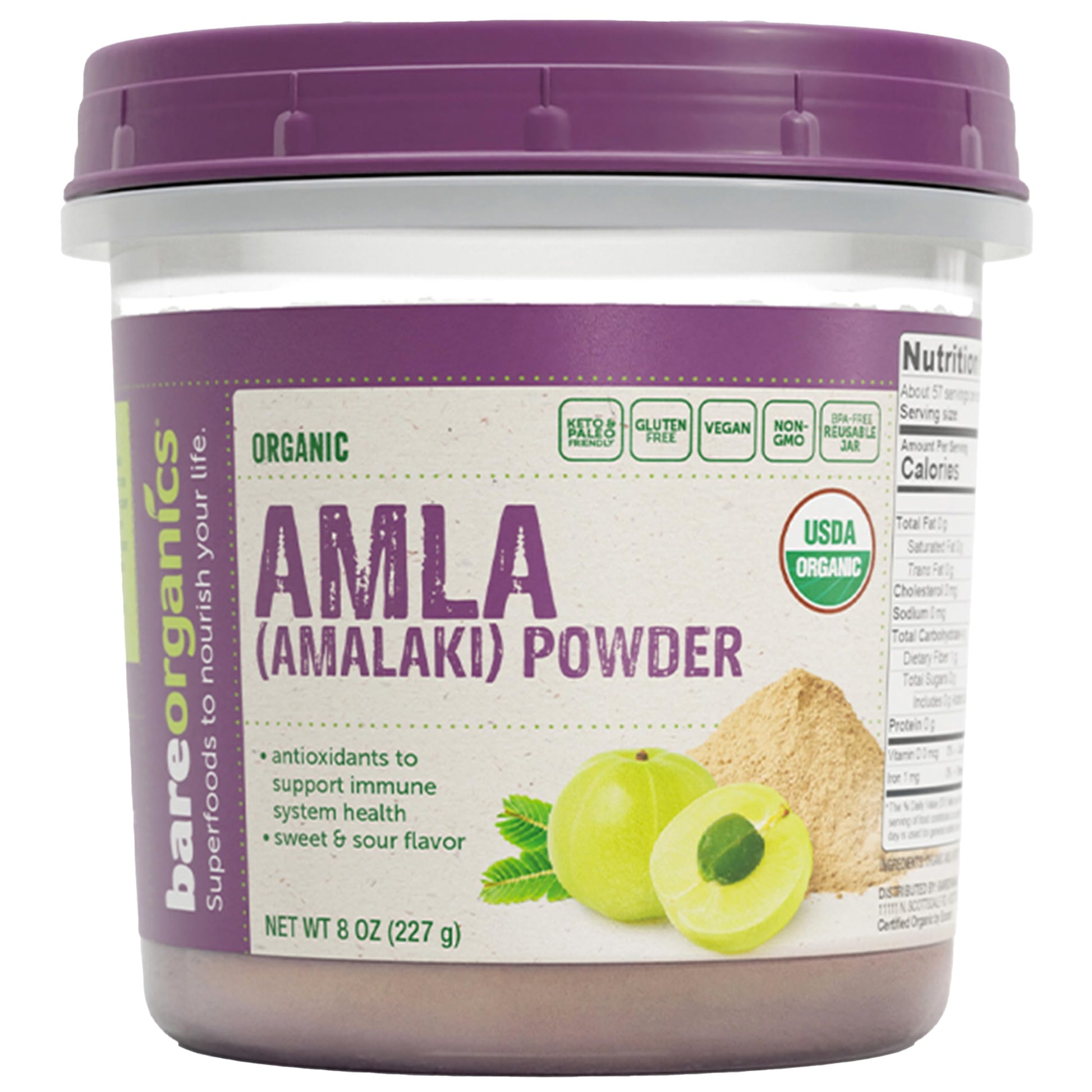 BareOrganics Amla Powder - Organic Indian Gooseberry Superfood Powder, 8 oz