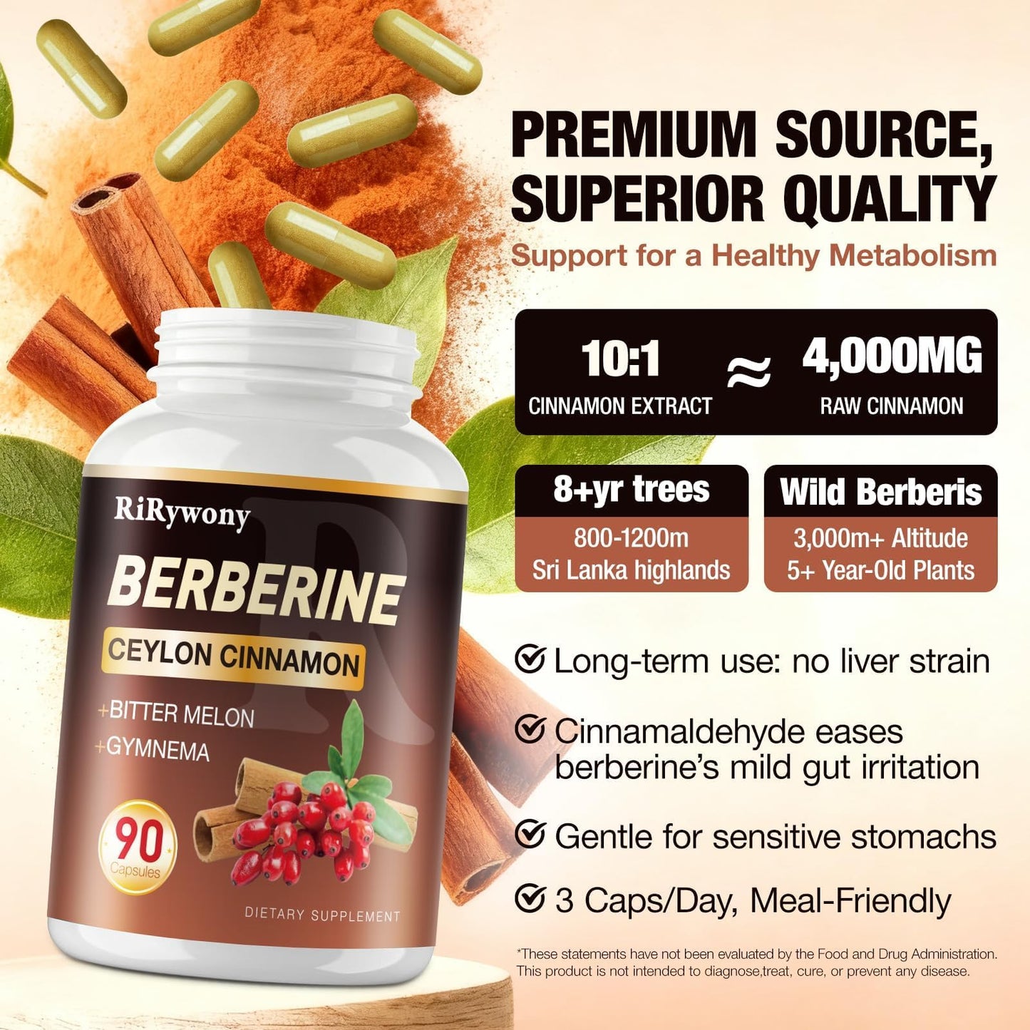 RiRywony Health Berberine Capsule 90 Capsules
