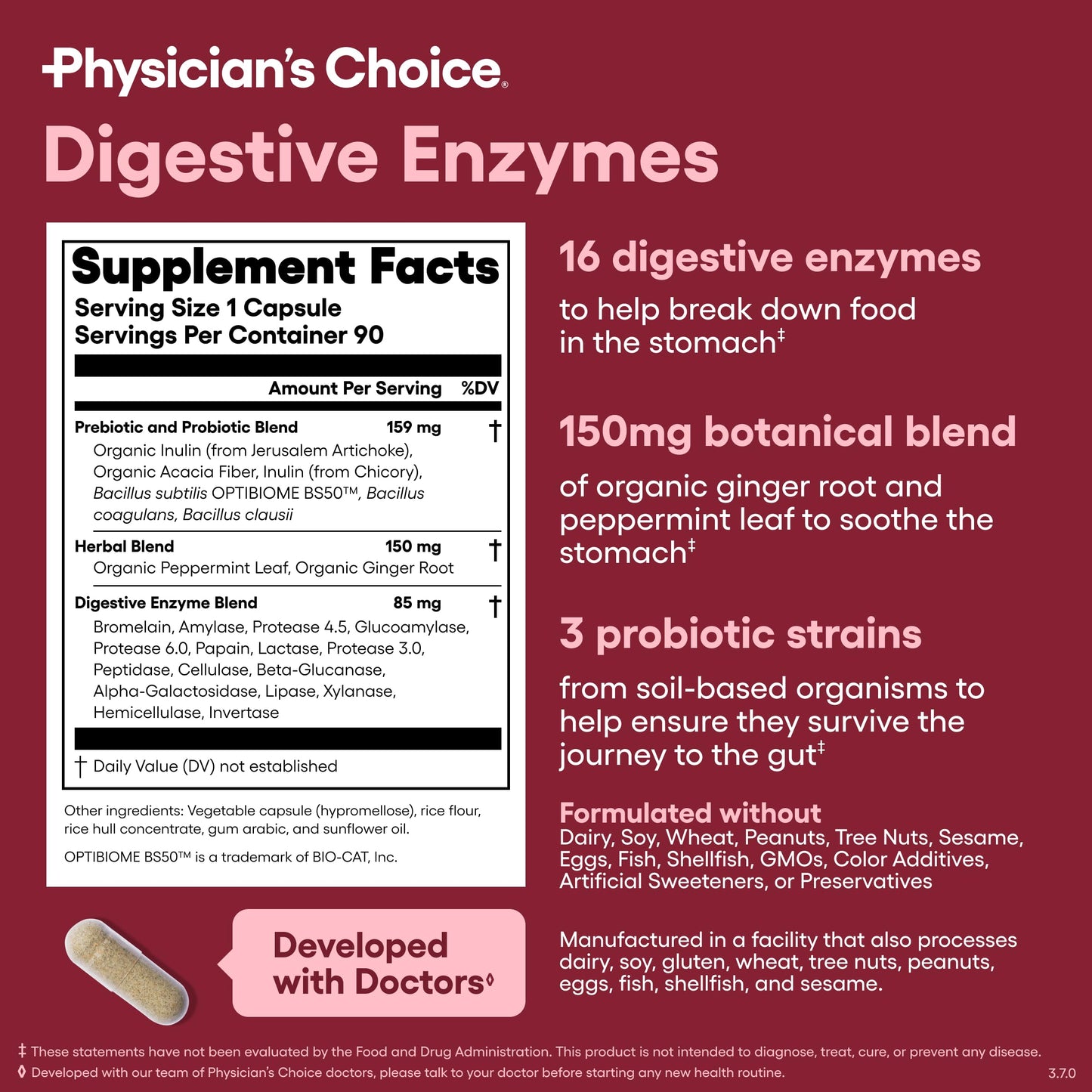Physician's CHOICE Digestive Enzymes for Bloating & Digestion - Fast-Acting 16 Enzyme Formula with Organic Prebiotics & Probiotics for Gut & Digestive Health - Meal Time Discomfort Relief, 90 Capsules