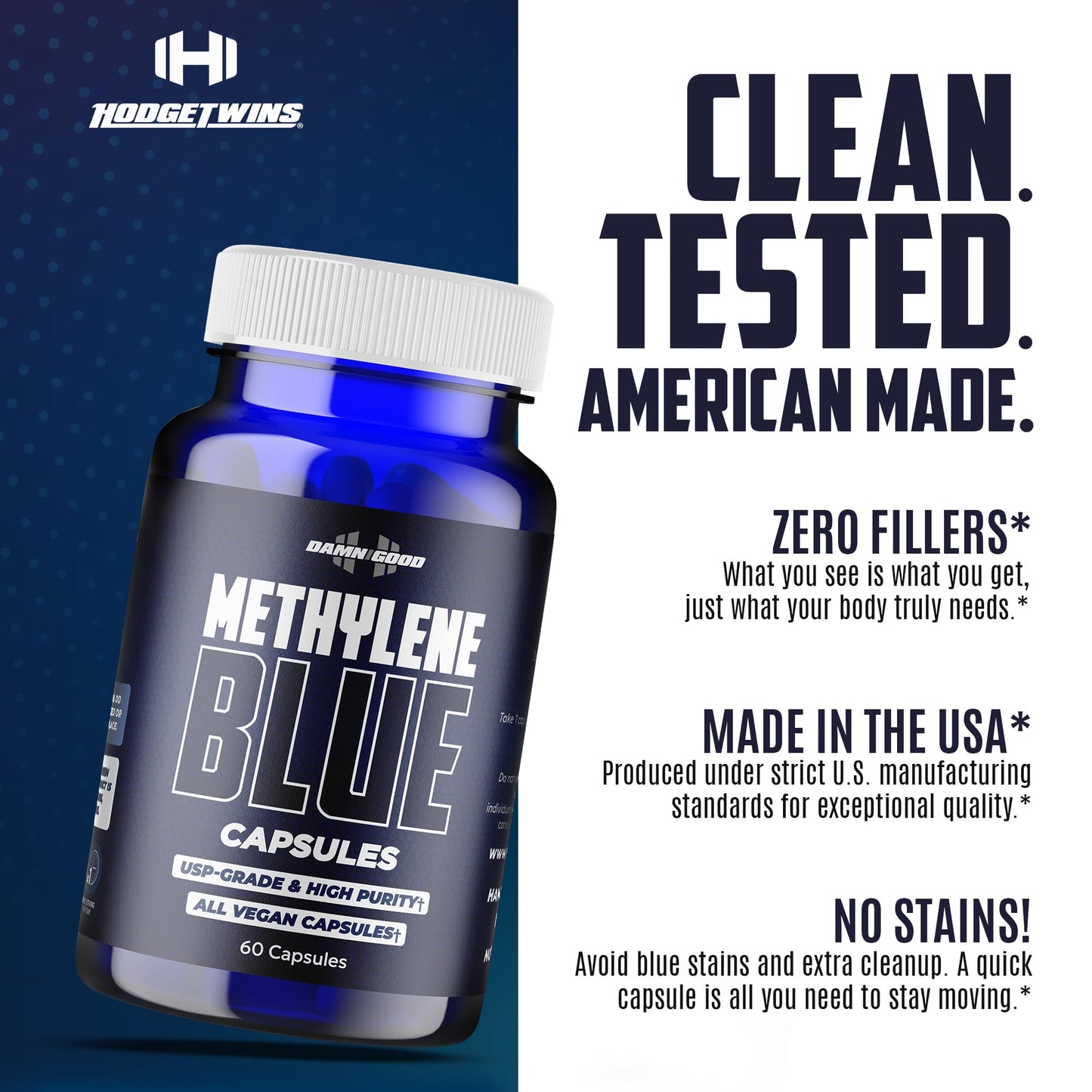DAMN GOOD The Hodge Twins Ultra Methylene Blue 10mg USP Grade Capsules, 60 Count