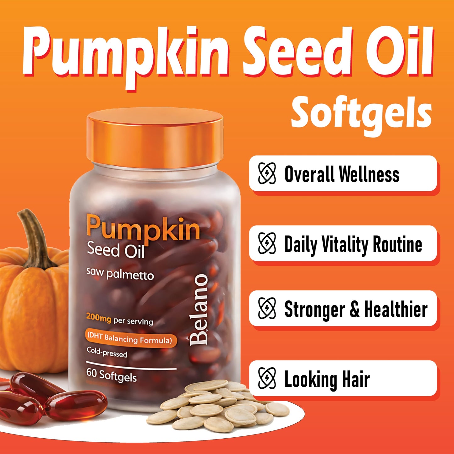 BELANO Pumpkin Seed Oil with Saw Palmetto Softgels 60