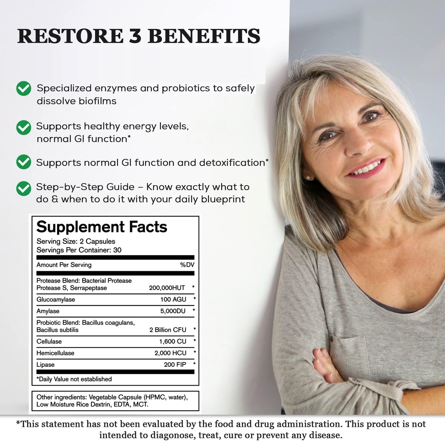 Native Formulas Restore 3 Proteolytic Enzyme & Spore Probiotic Blend, 60 Capsules
